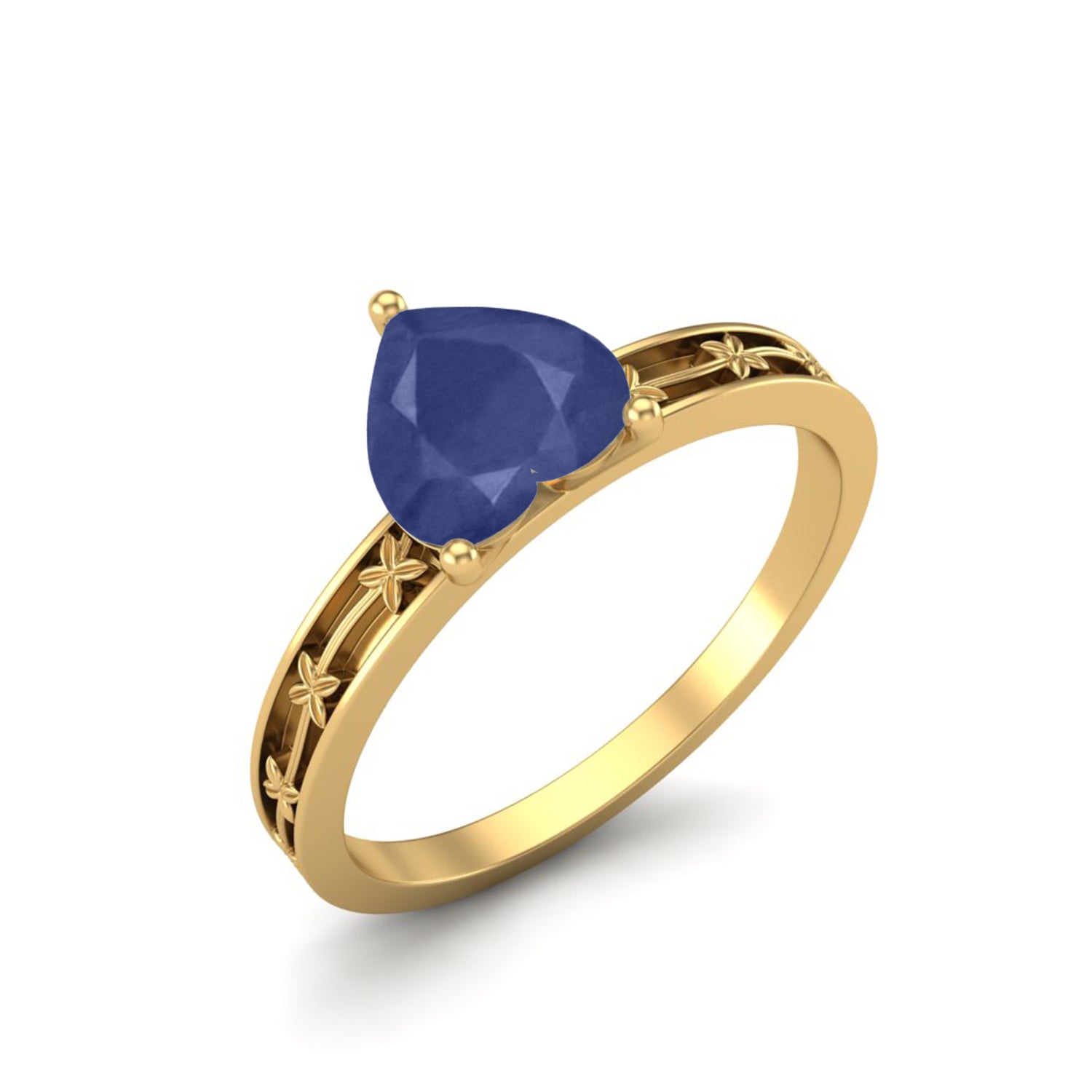 Blue Sapphire Floral Pattern Band Ring – Sterling Silver