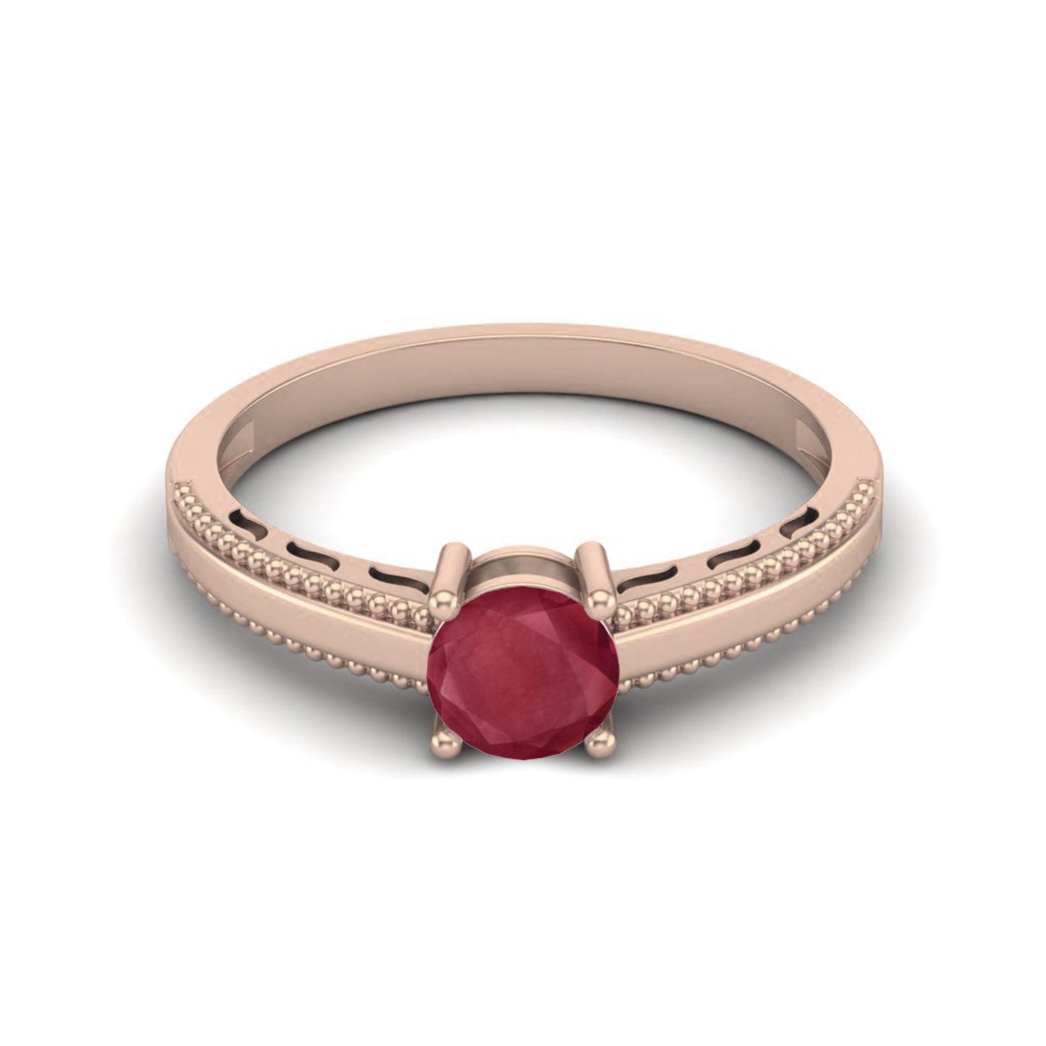 Ruby 0.50 Ct Round Beaded Vintage Band Ring – 14k Yellow Gold