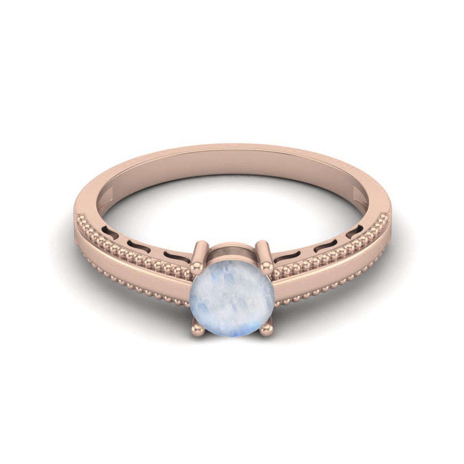 Moonstone Beaded Milgrain Band Ring – Sterling Silver