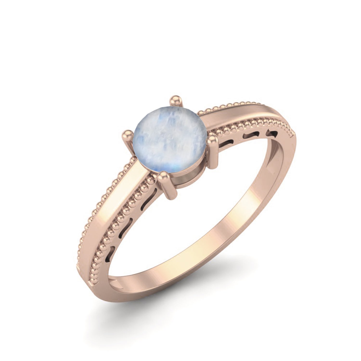 Moonstone Beaded Milgrain Band Ring – Sterling Silver