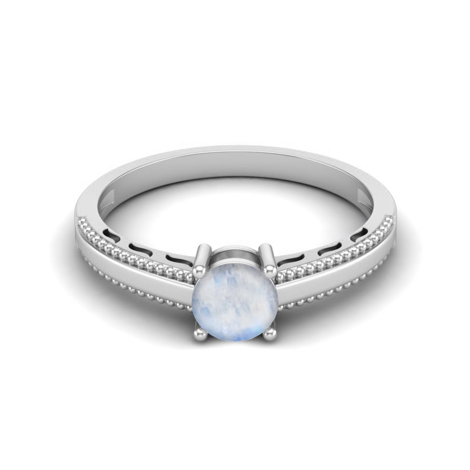 Moonstone Beaded Milgrain Band Ring – Sterling Silver
