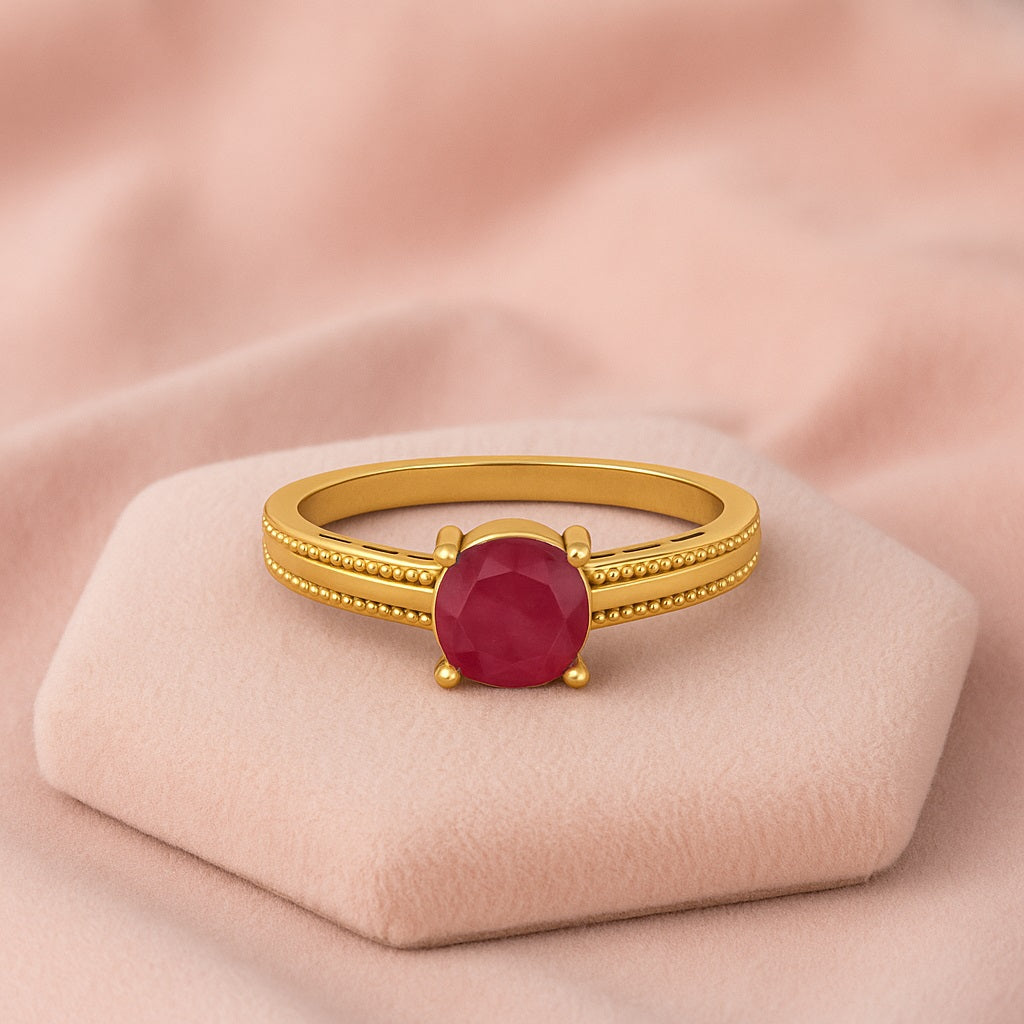 Ruby 0.50 Ct Round Beaded Vintage Band Ring – 14k Yellow Gold