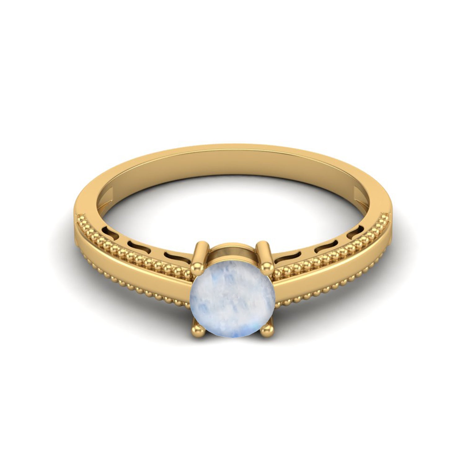 Moonstone Beaded Milgrain Band Ring – Sterling Silver