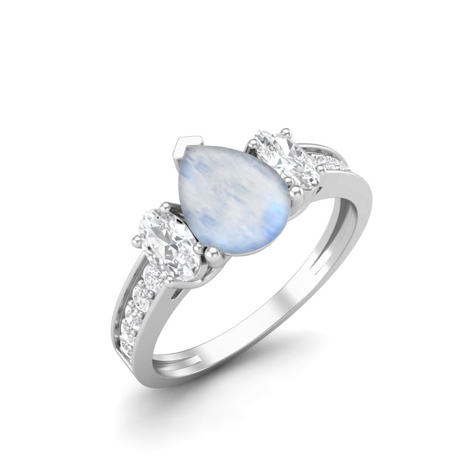 Moonstone Three Stone Ring – Sterling Silver