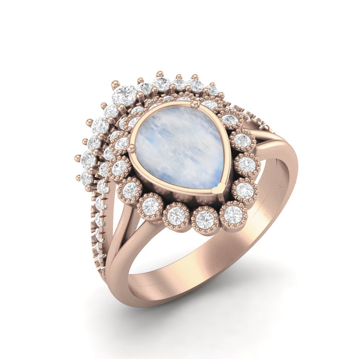 Anello da sposa con tiara solitaria in argento sterling 925 con pietra di luna a forma di pera, per donna