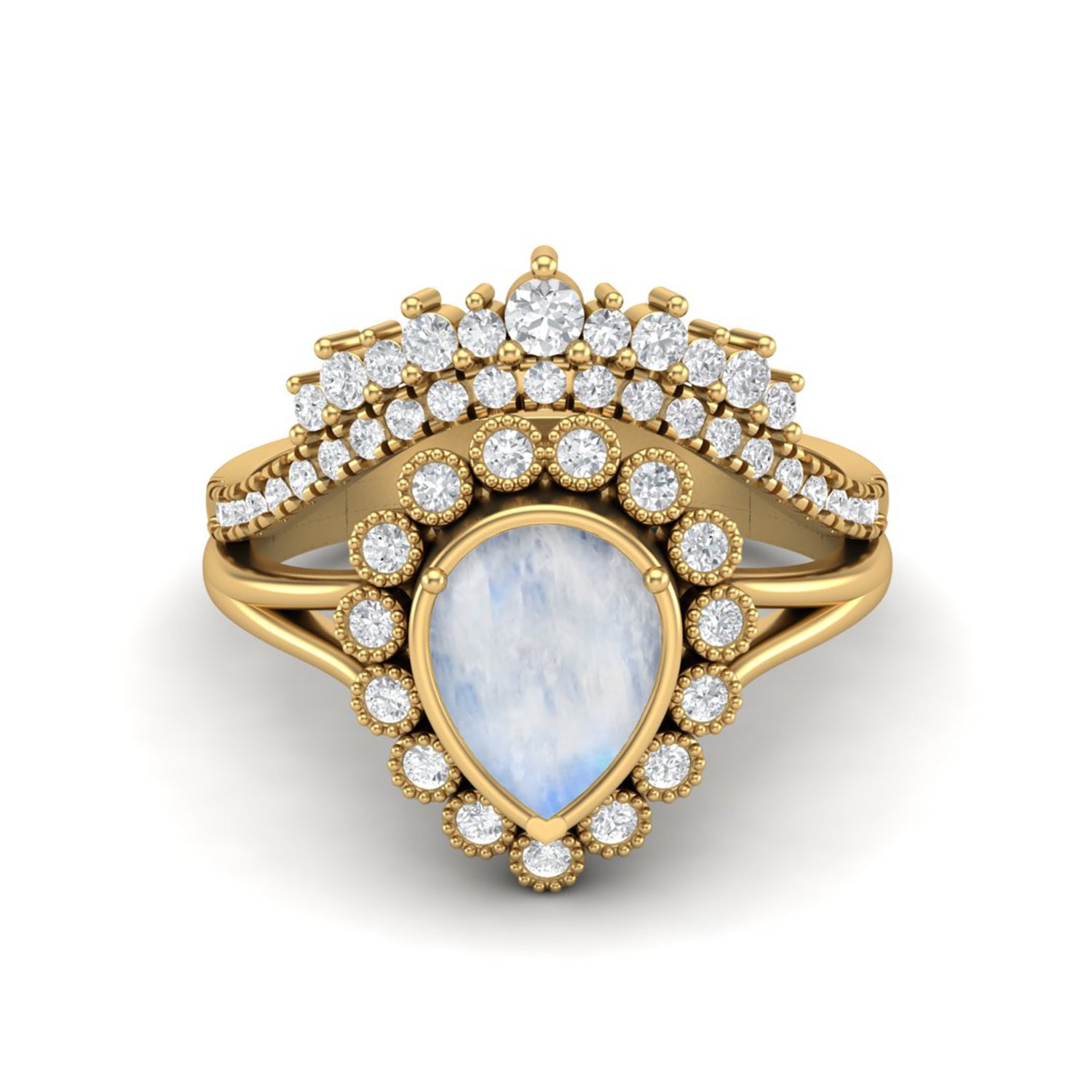 Anello da sposa con tiara solitaria in argento sterling 925 con pietra di luna a forma di pera, per donna
