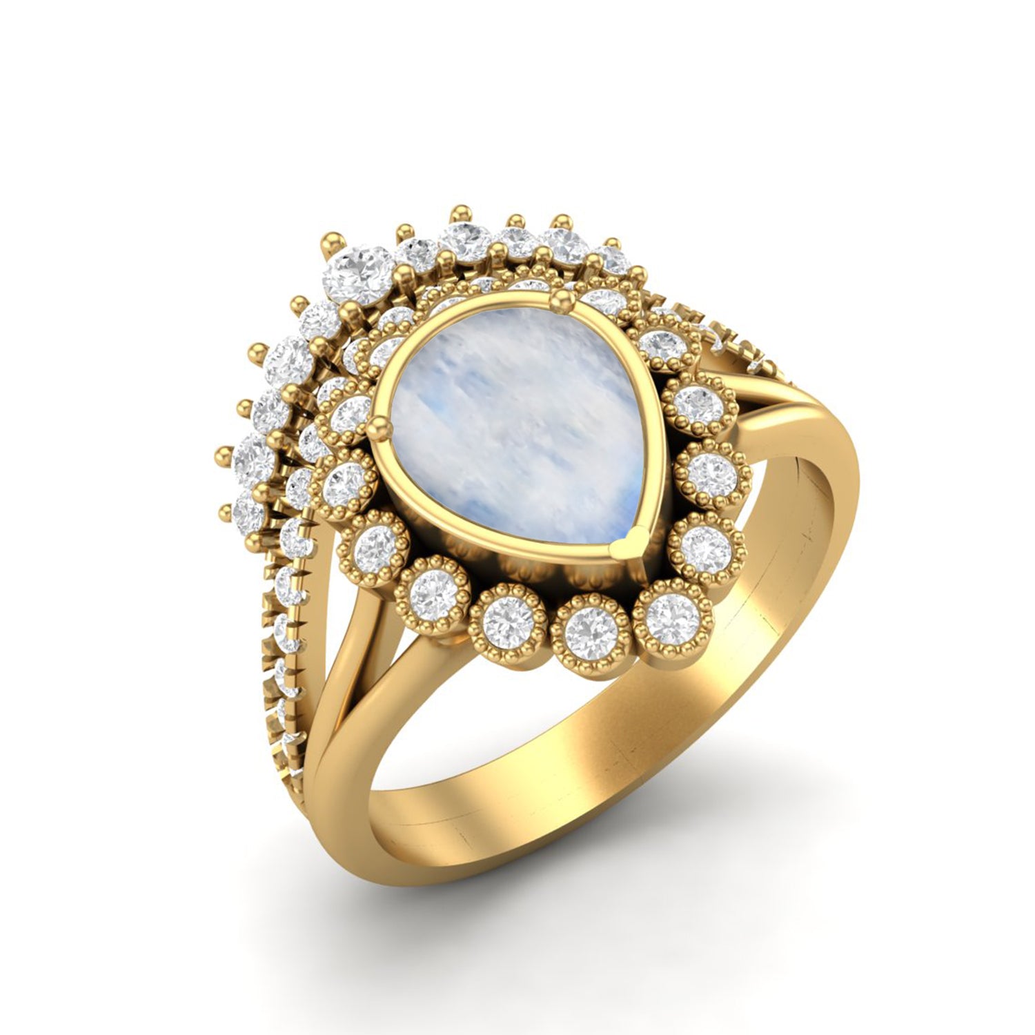 Anello da sposa con tiara solitaria in argento sterling 925 con pietra di luna a forma di pera, per donna
