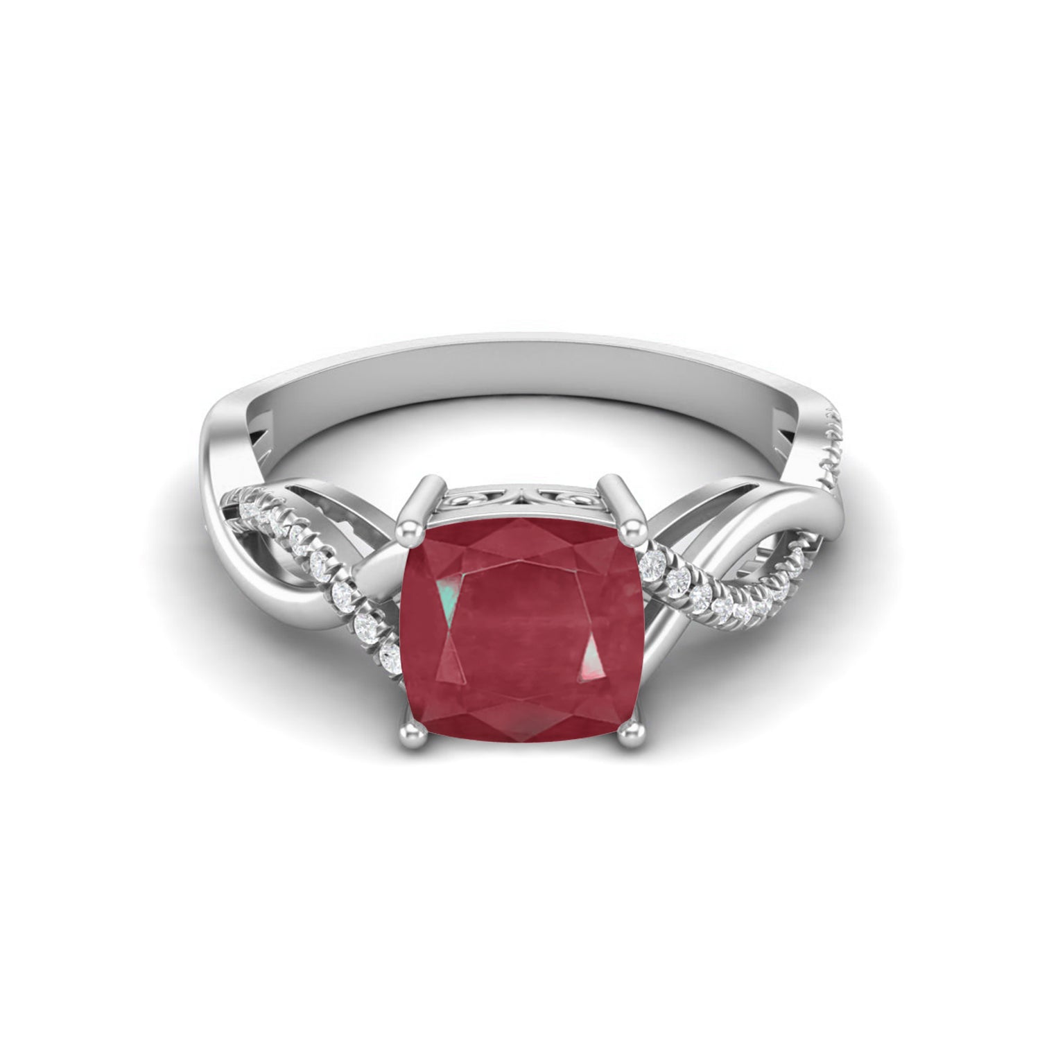 Ruby 2.05 Ct Cushion Twisted Infinity Band Ring – 14k Yellow Gold