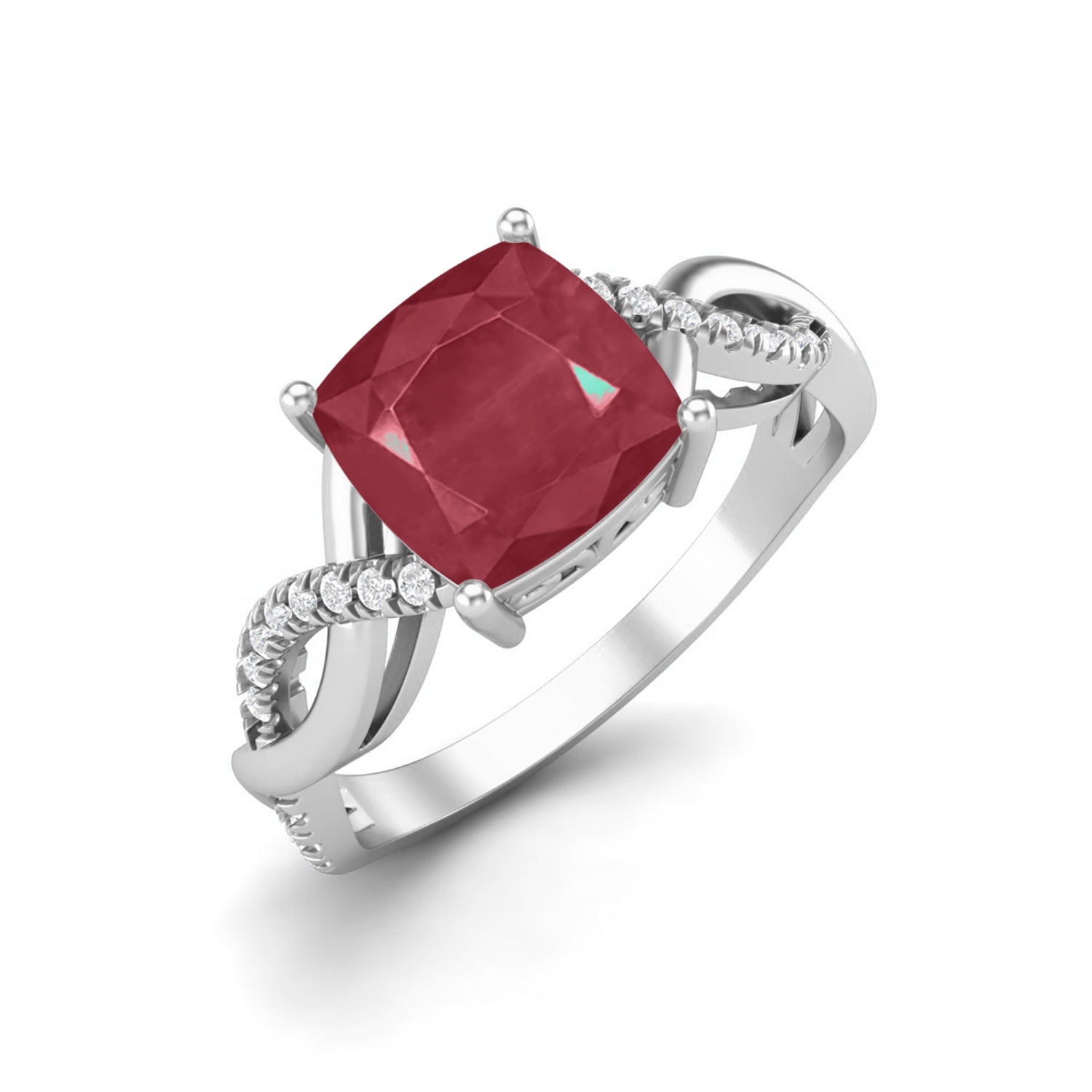 Ruby 2.05 Ct Cushion Twisted Infinity Band Ring – 14k Yellow Gold