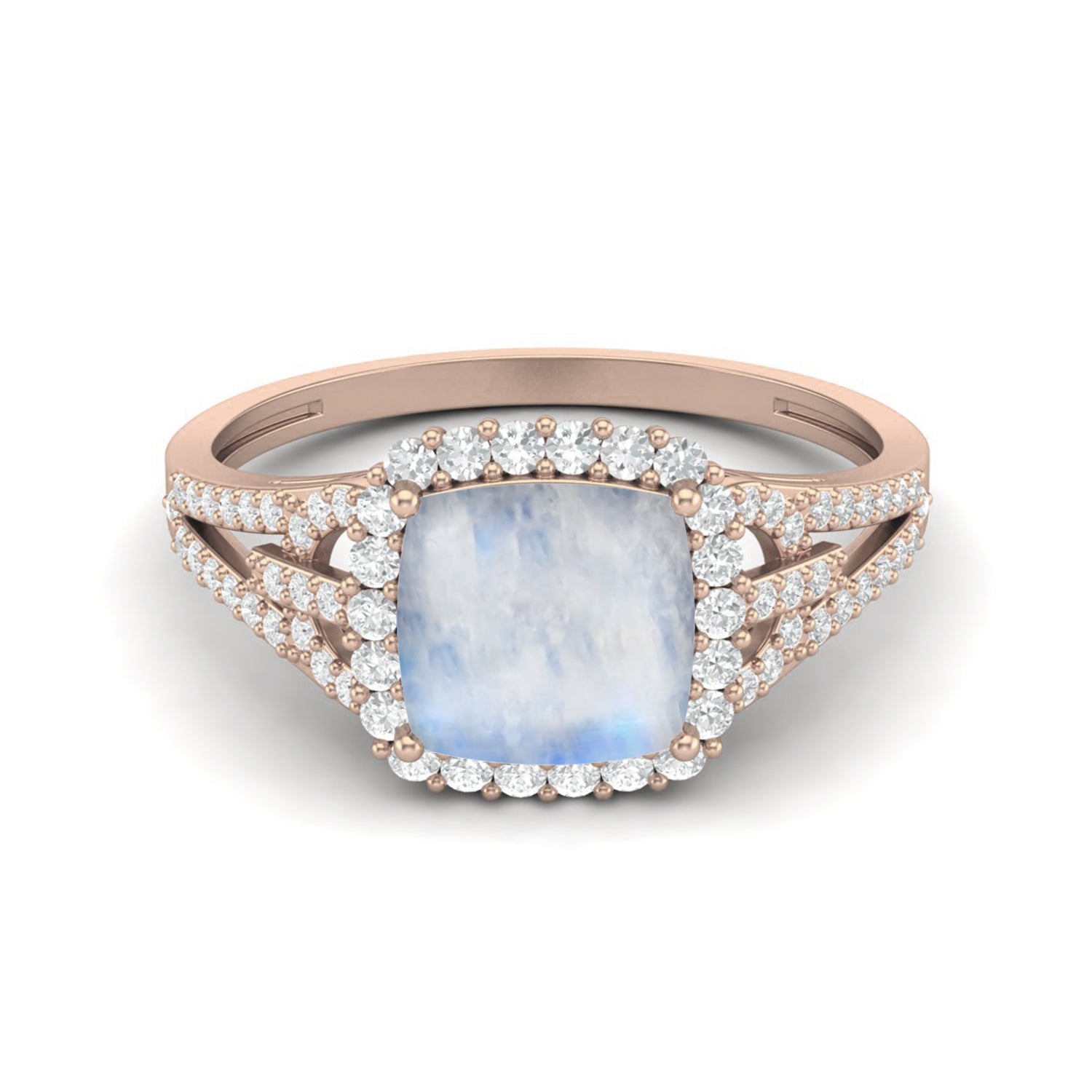 Anello di nozze delicato in argento sterling 925 con pietra di luna a forma di cuscino, solitario con trio di accenti