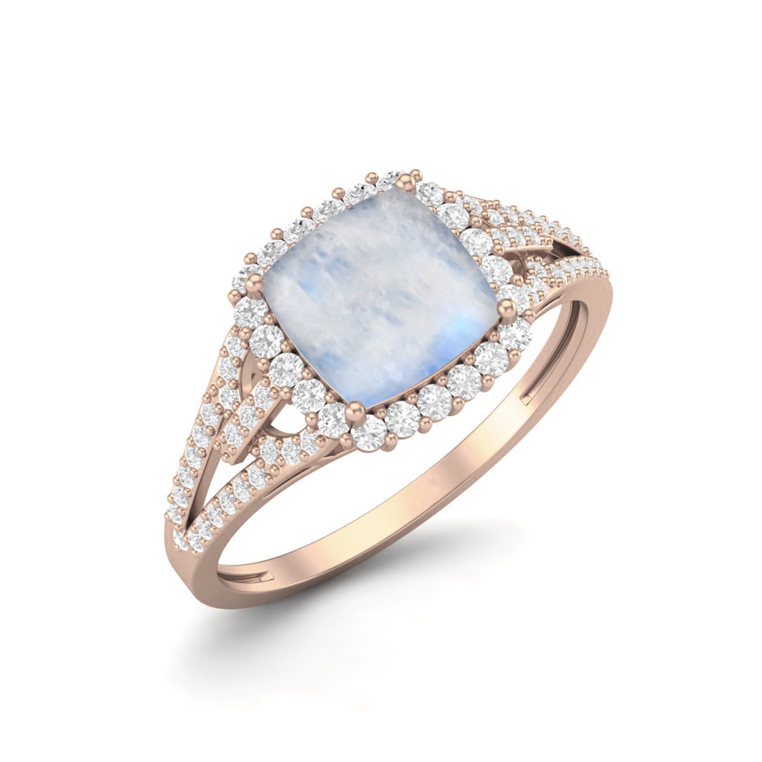 Anello di nozze delicato in argento sterling 925 con pietra di luna a forma di cuscino, solitario con trio di accenti