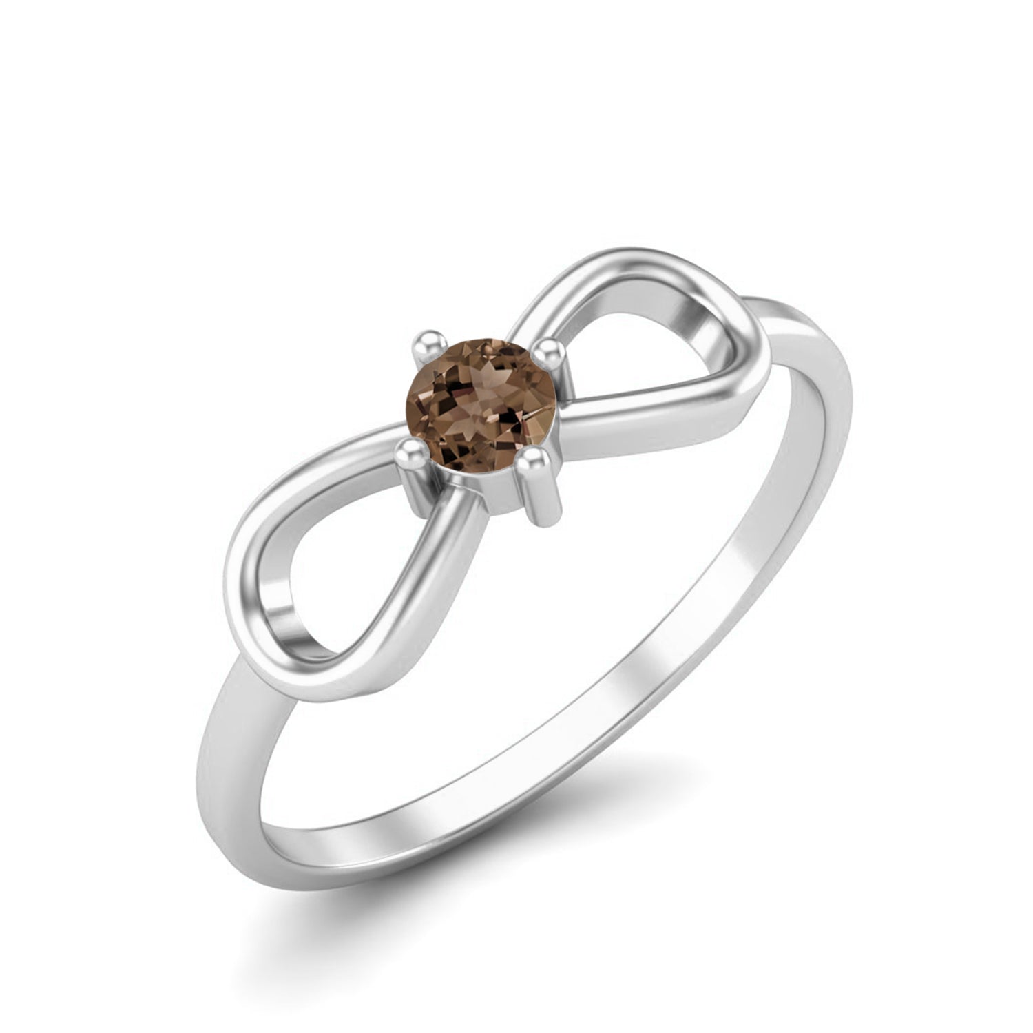 Smoky Quartz 0.10 Ct Round Bow Design Ring – 14K Yellow Gold