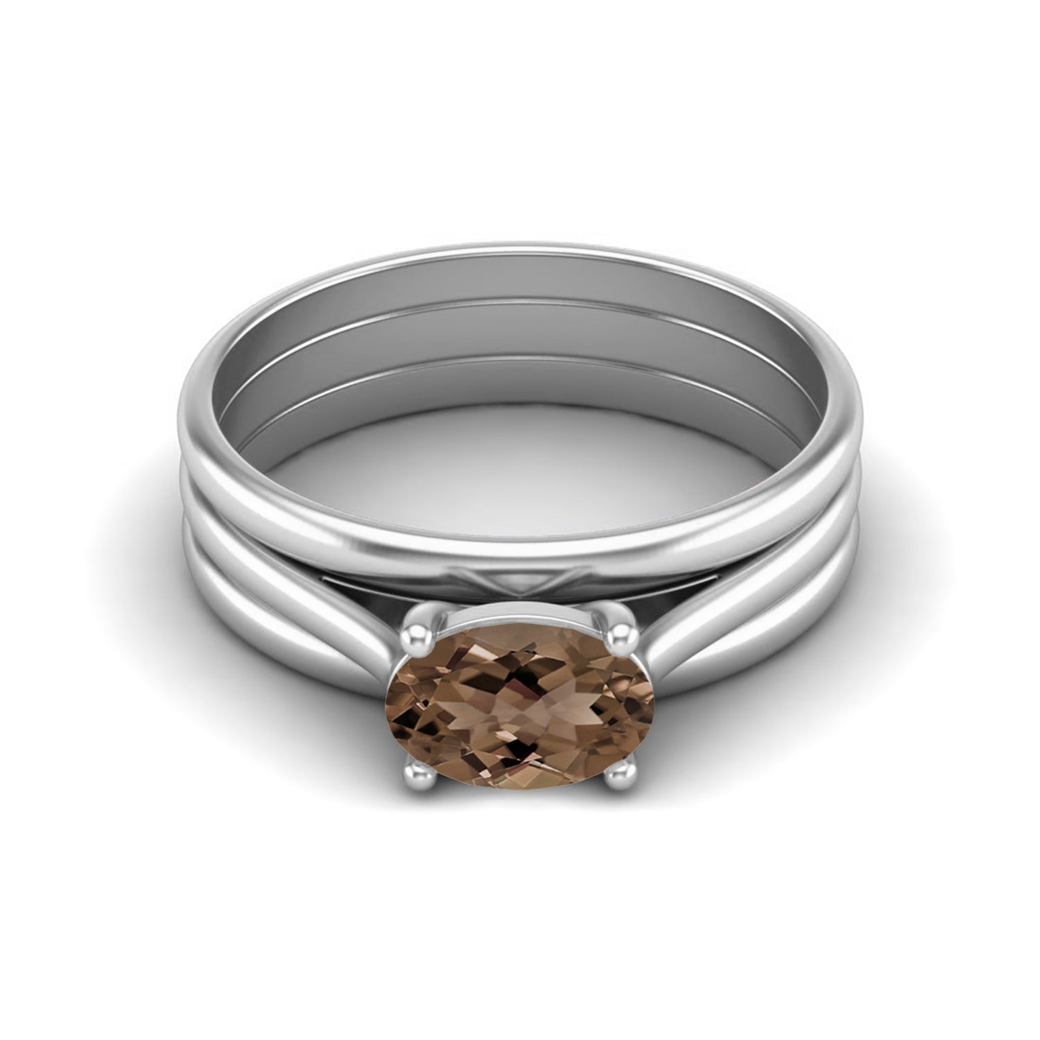 Smoky Quartz 1.00 Ct Oval Classic Solitaire Band Ring – 14K Yellow Gold