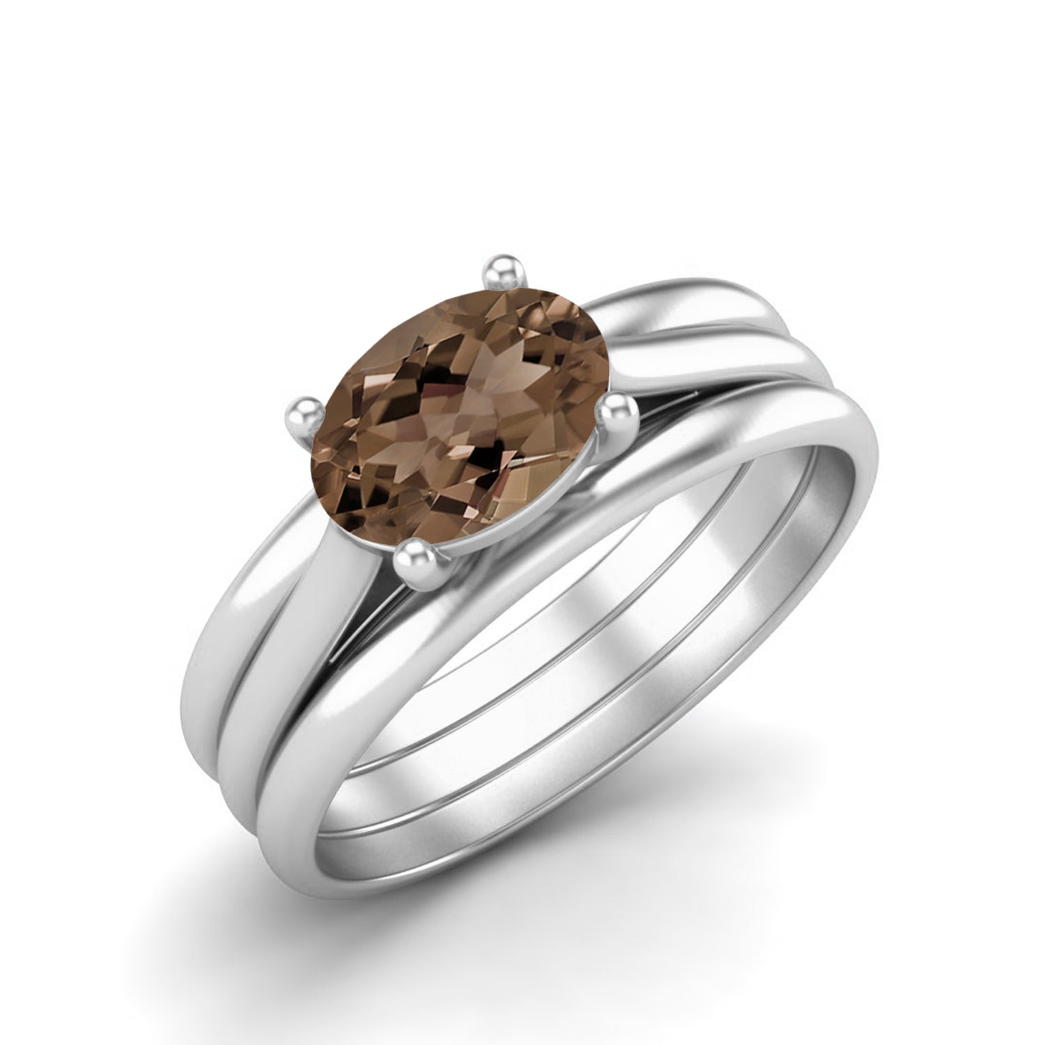 Smoky Quartz 1.00 Ct Oval Classic Solitaire Band Ring – 14K Yellow Gold