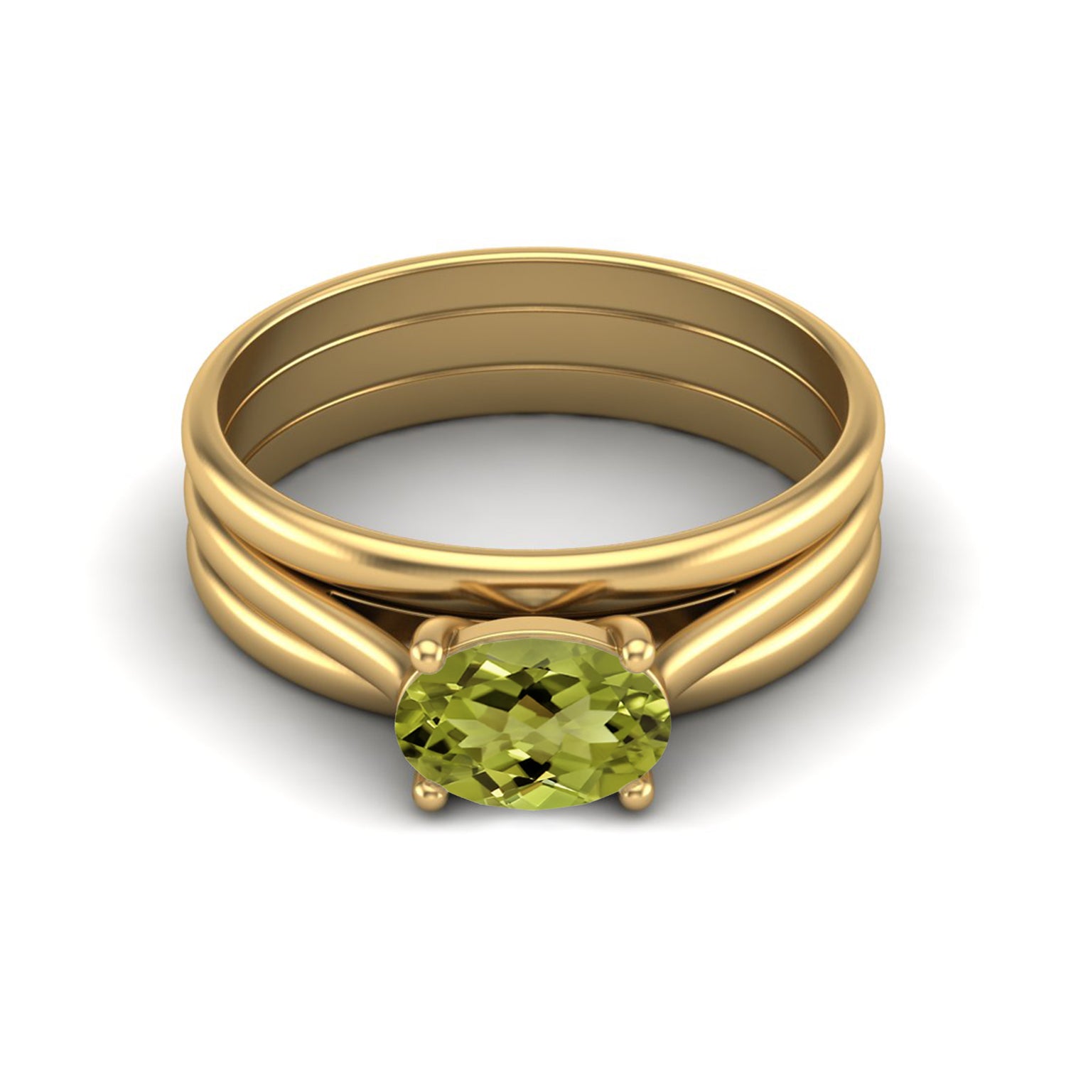 Peridot Split Triple Shank Statement Ring – Sterling Silver