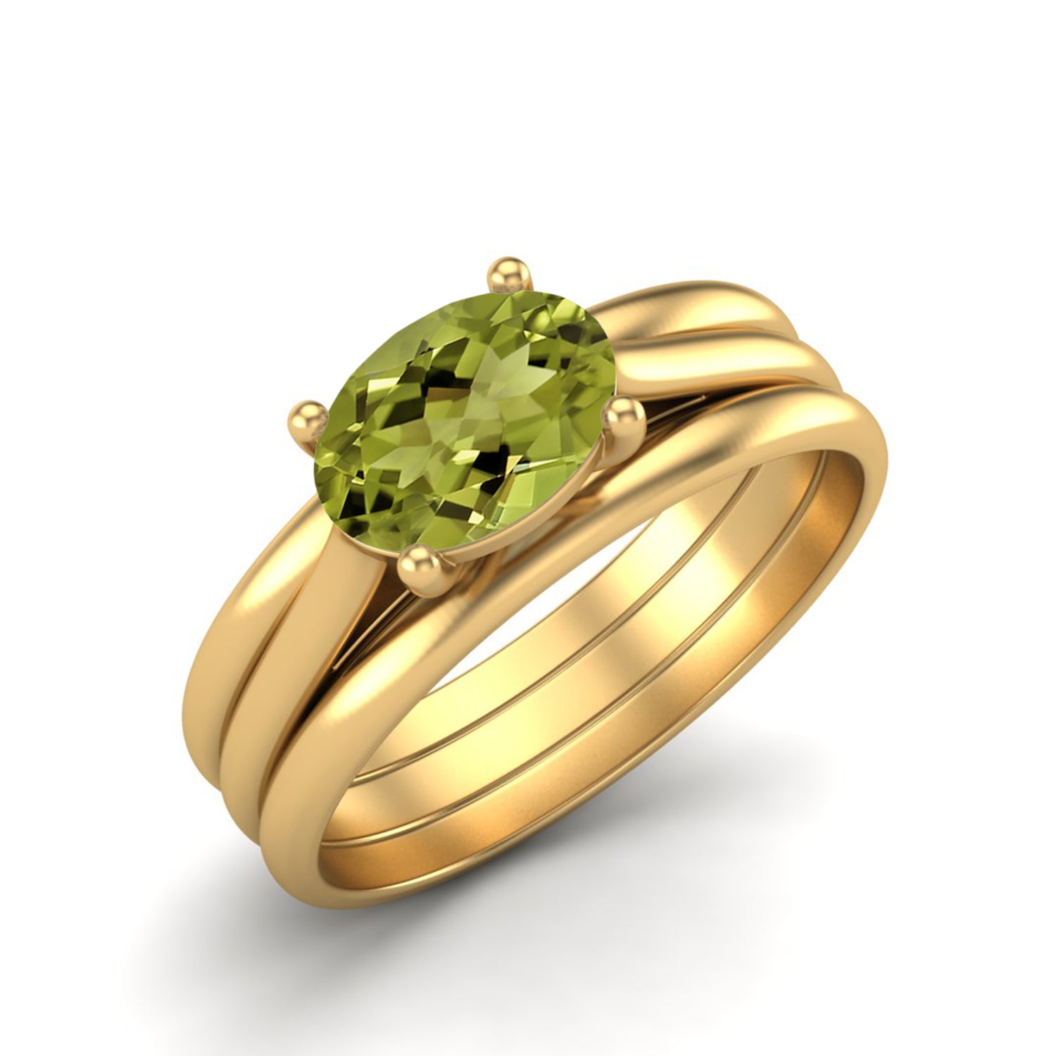 Peridot Split Triple Shank Statement Ring – Sterling Silver