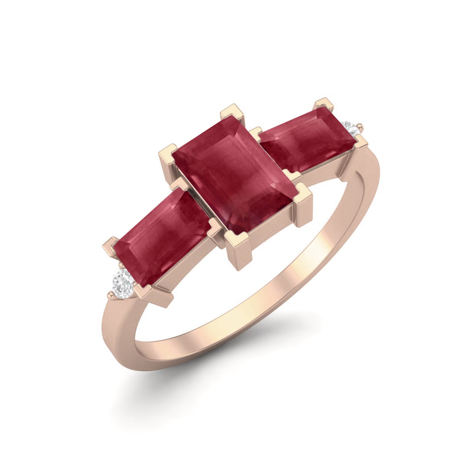 Ruby 2.10 Ct Octagon Three Stone Ring – 14k Yellow Gold
