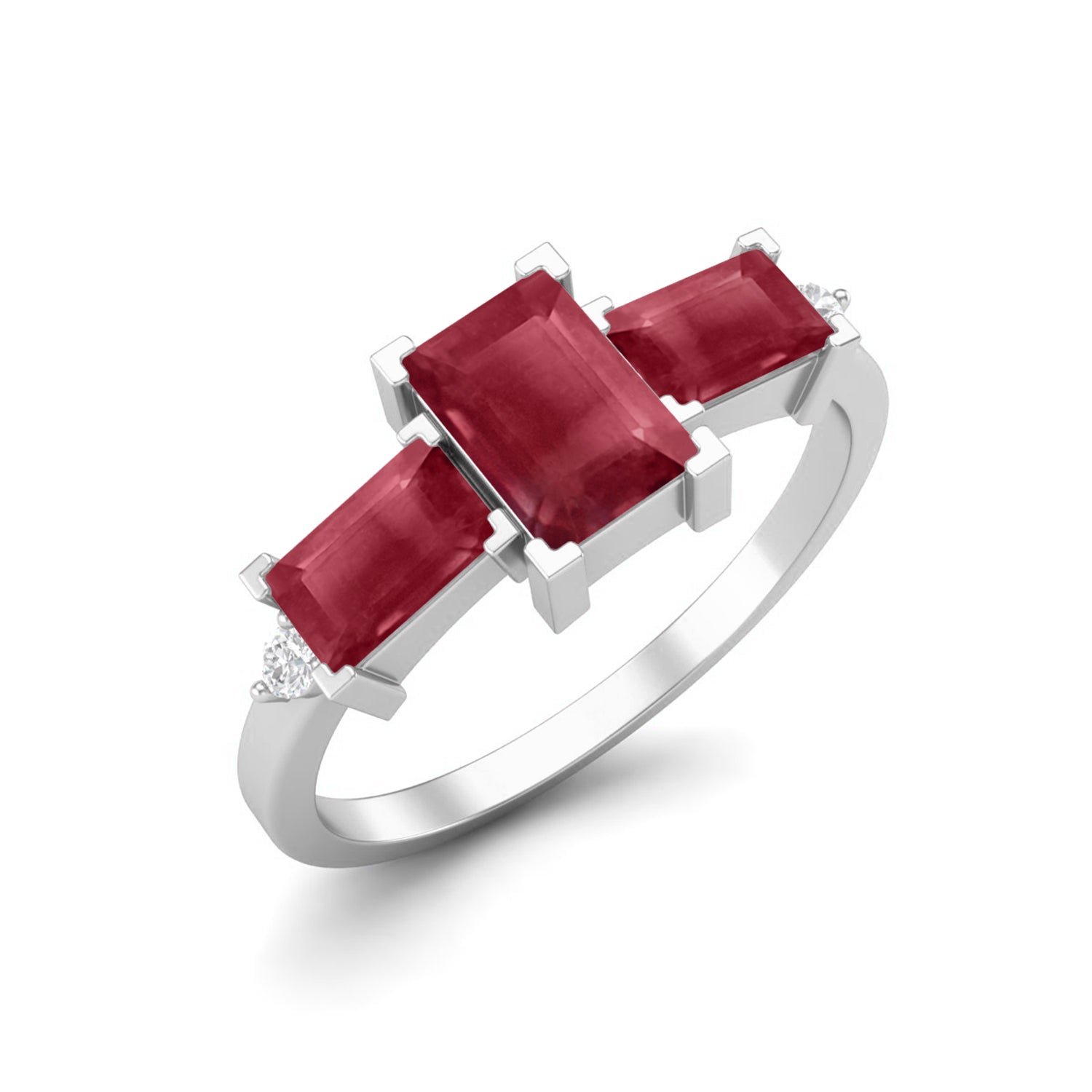 Ruby 2.10 Ct Octagon Three Stone Ring – 14k Yellow Gold