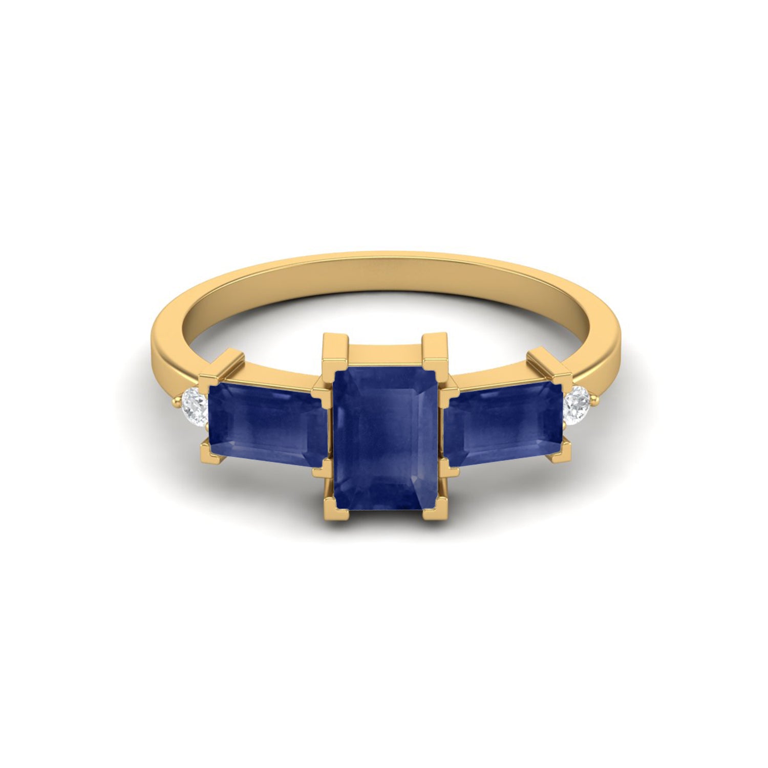 6X4MM Octagon Shape Blue Sapphire Gemstone 925 Sterling Silver Three Stone Wedding Ring