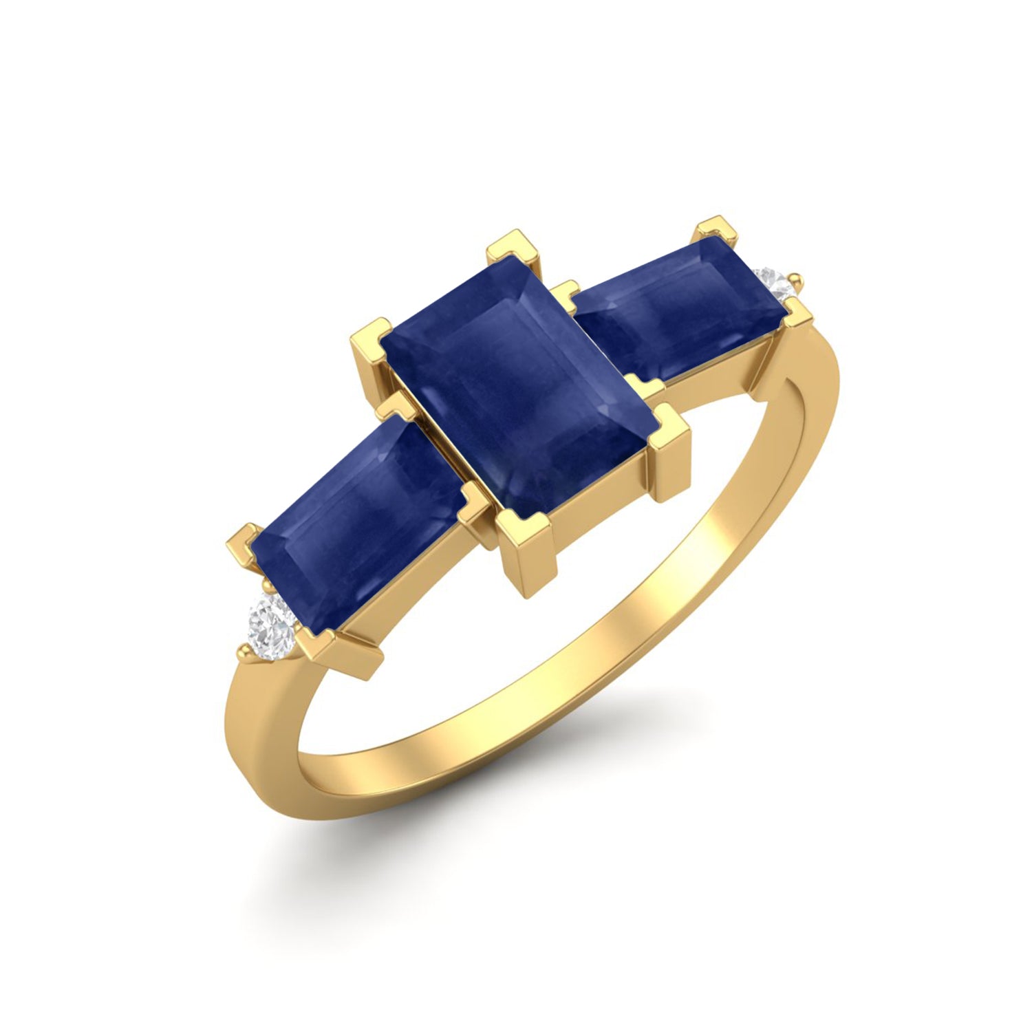 6X4MM Octagon Shape Blue Sapphire Gemstone 925 Sterling Silver Three Stone Wedding Ring