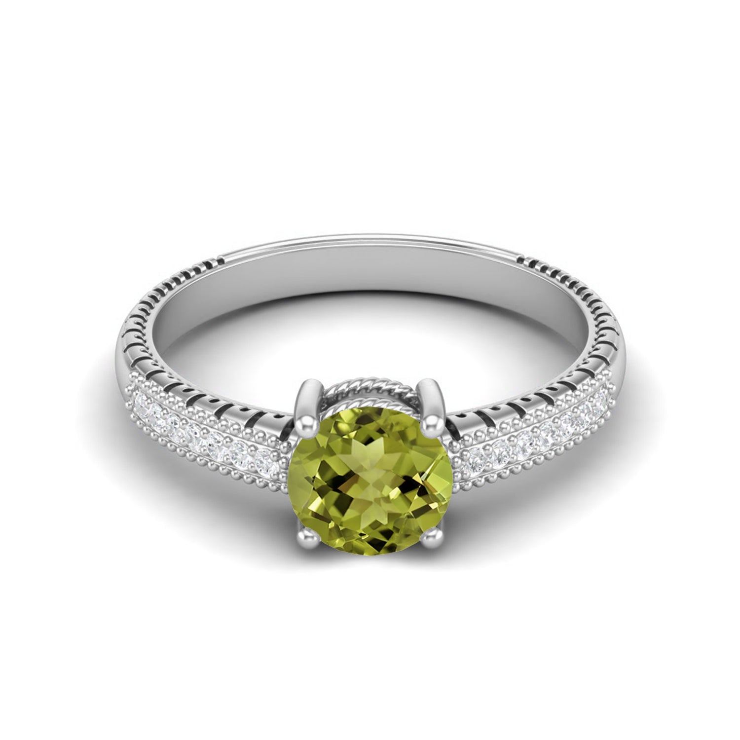 Peridot Dual Row Rope Detailing Ring – Sterling Silver