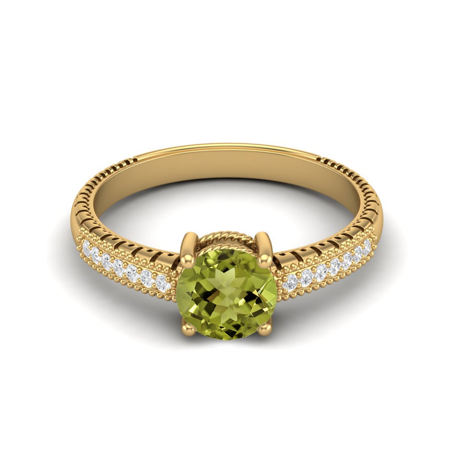 Peridot Dual Row Rope Detailing Ring – Sterling Silver