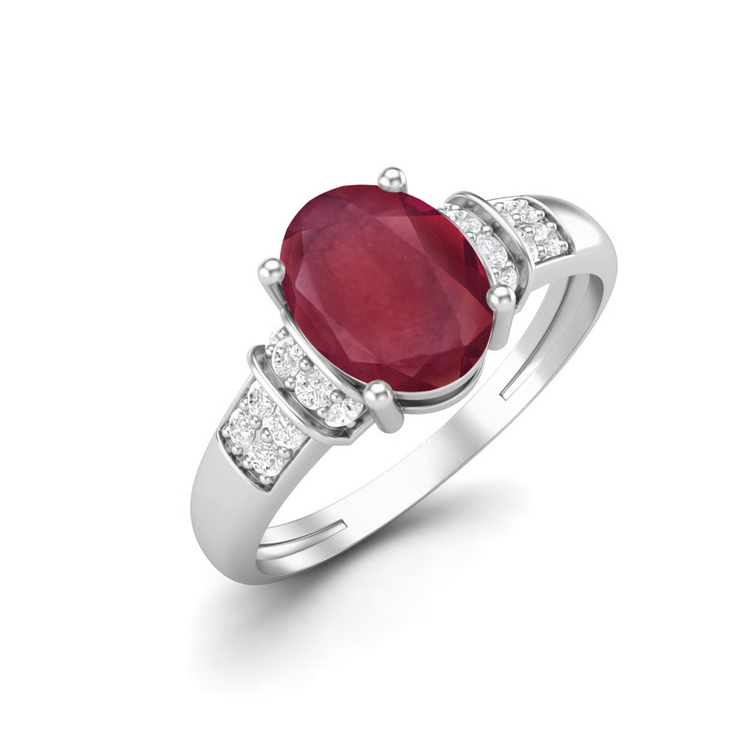 Ruby 1.50 Ct Oval Solitaire with Accents Ring – 14k Yellow Gold