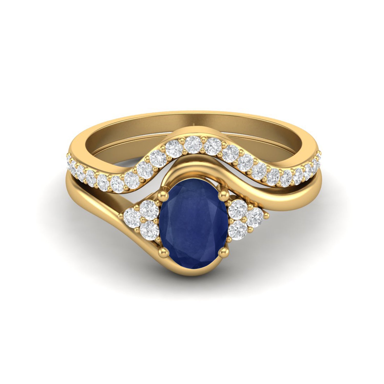 Anello da sposa da donna in argento sterling 925 con doppia fascia e pietra preziosa di zaffiro blu naturale
