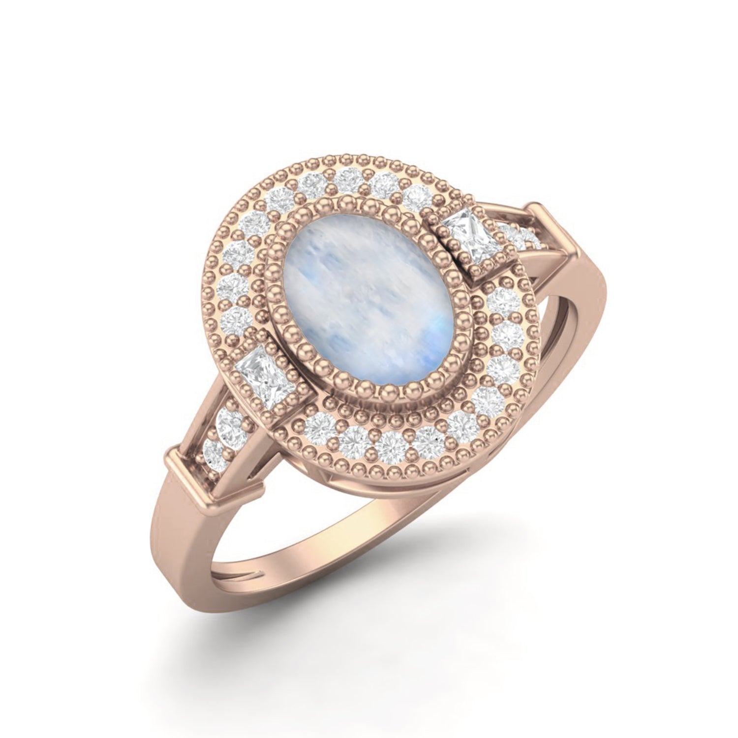 Moonstone Double Halo Ring – Sterling Silver