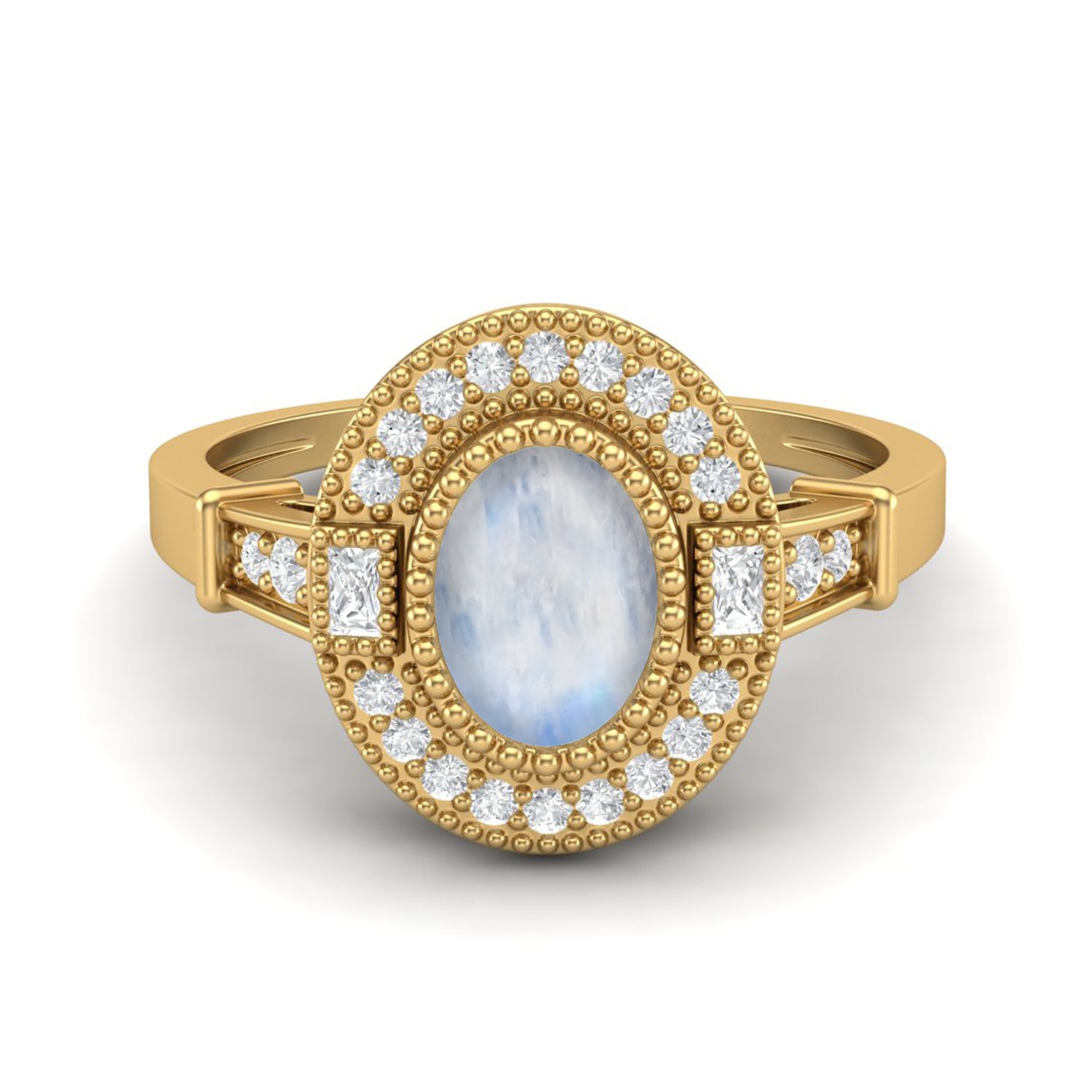 Moonstone Double Halo Ring – Sterling Silver