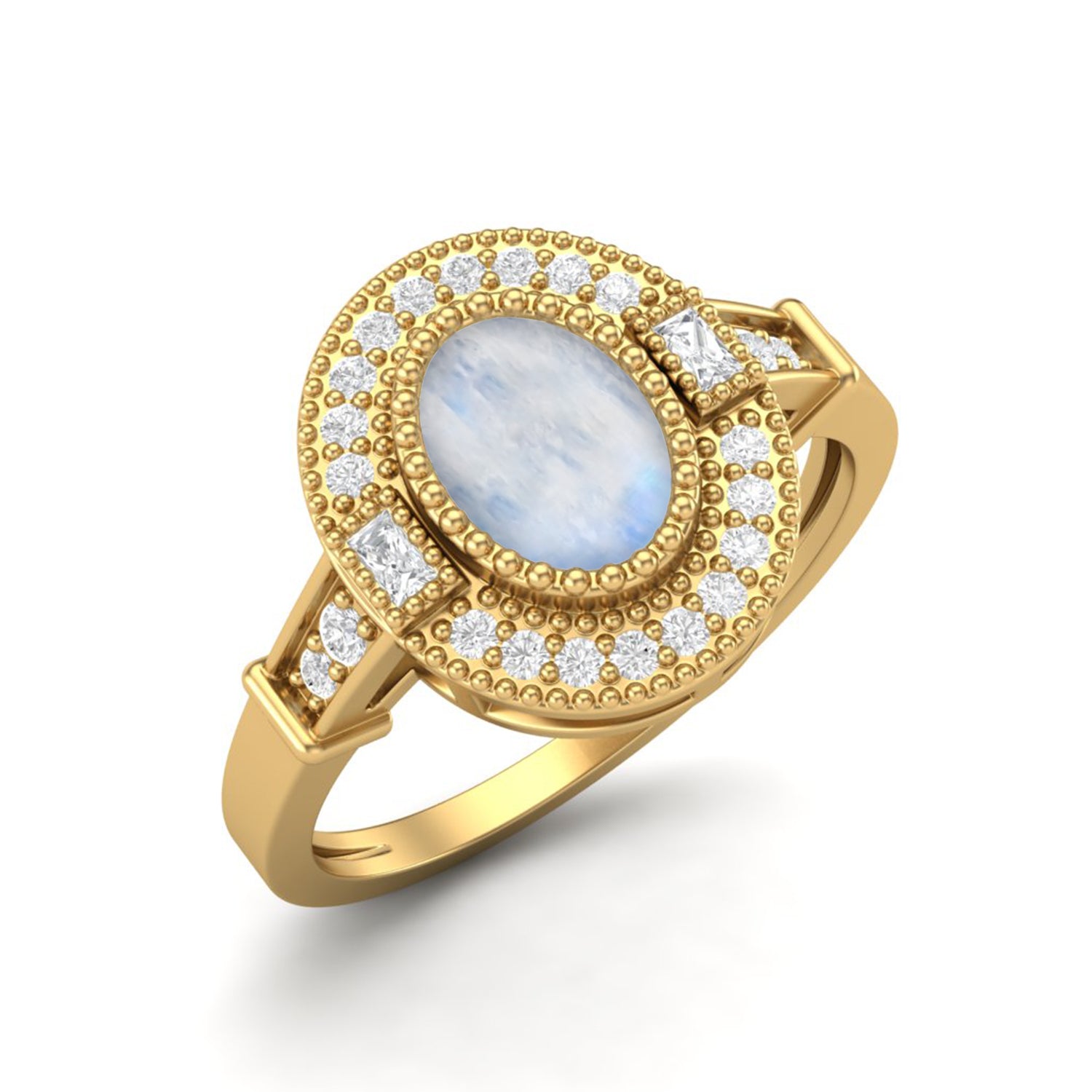 Moonstone Double Halo Ring – Sterling Silver