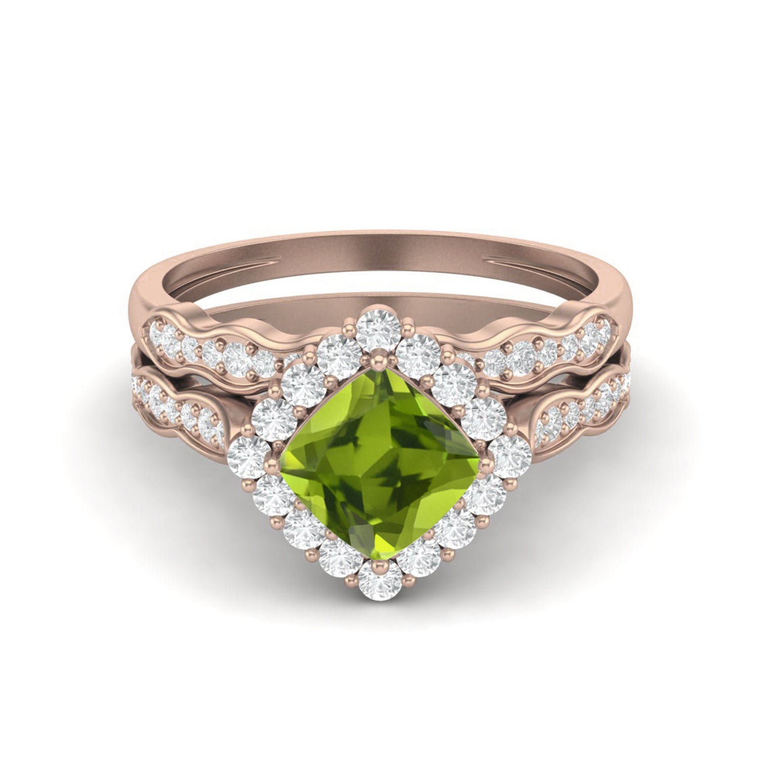 Set con alone di peridoto e anello nuziale abbinato - Argento Sterling