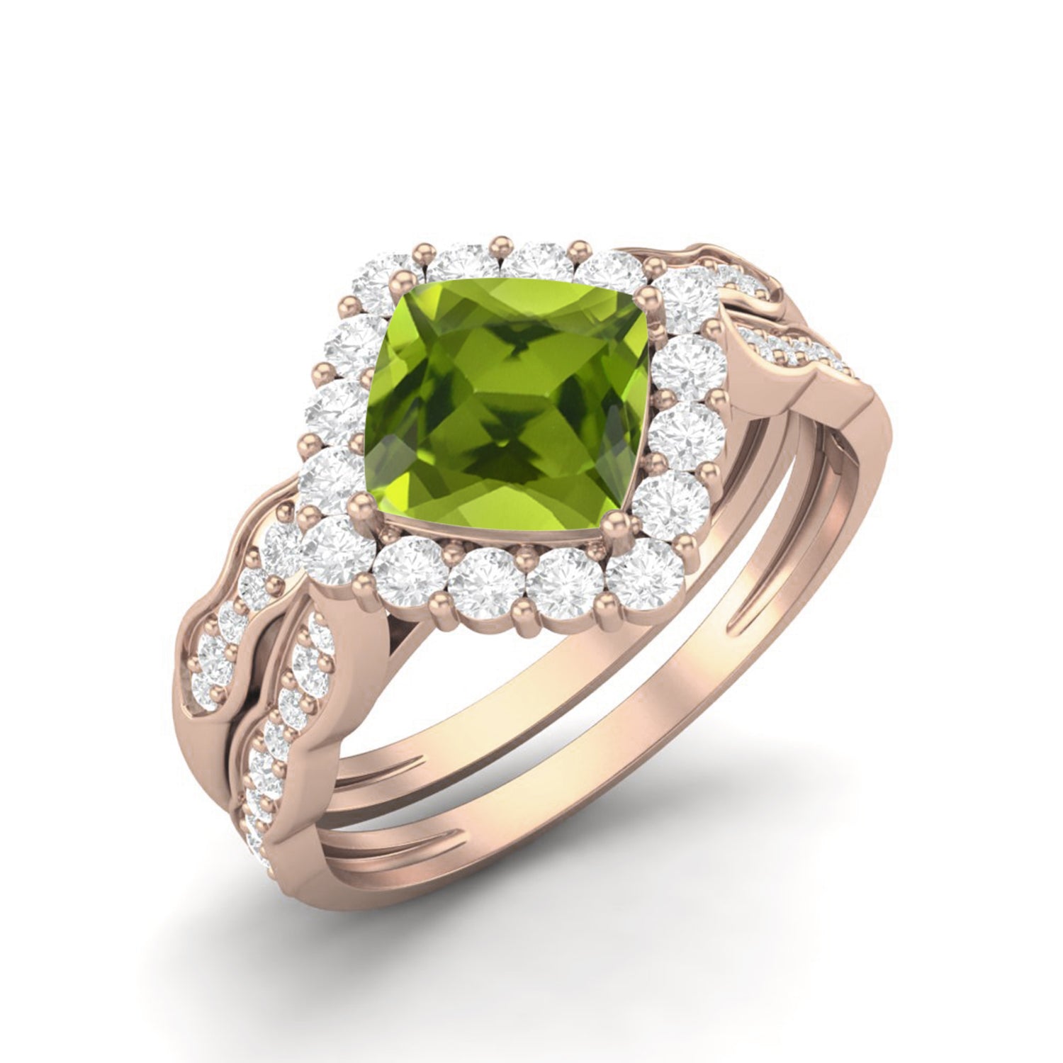 Set con alone di peridoto e anello nuziale abbinato - Argento Sterling