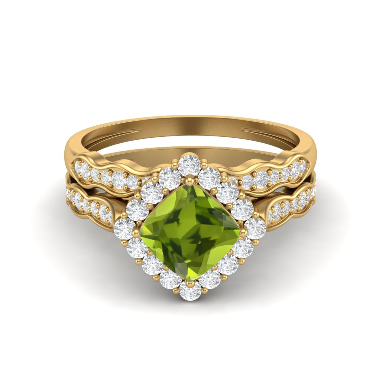 Set con alone di peridoto e anello nuziale abbinato - Argento Sterling