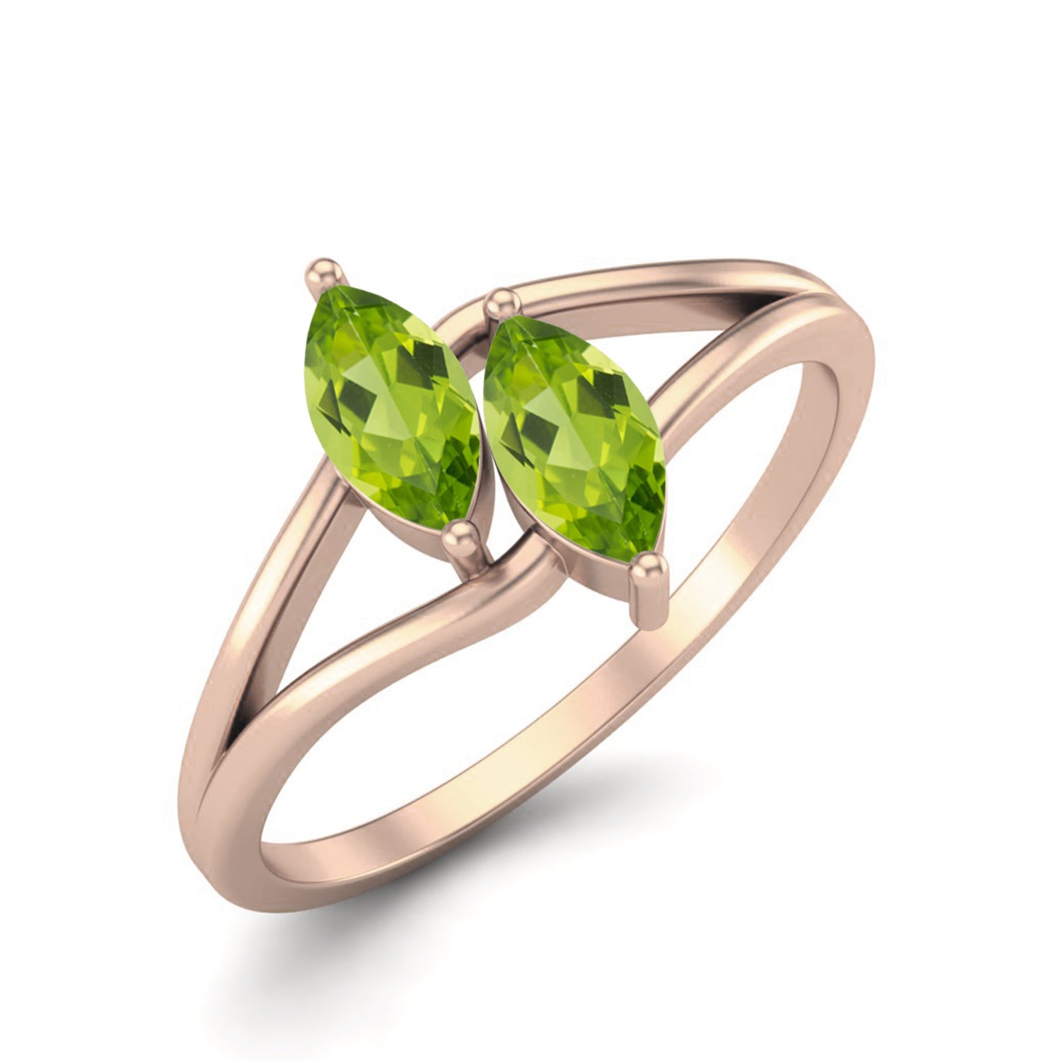 Peridot Twin Stone Bypass Design Ring – Sterling Silver
