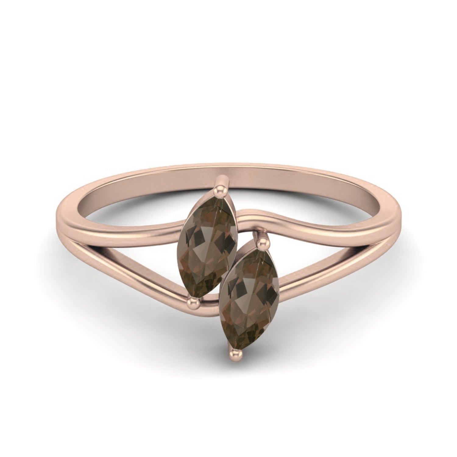 Smoky Quartz 0.30 Ct Marquise Twin Stone Split Shank Ring – 14K Yellow Gold