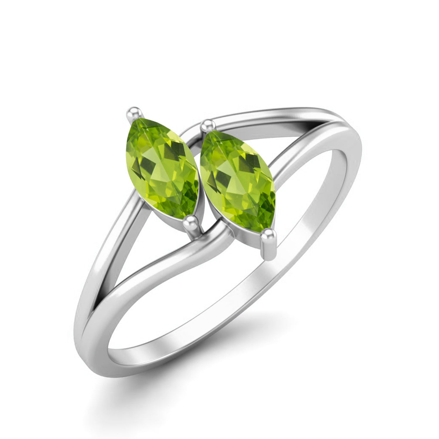 Peridot Twin Stone Bypass Design Ring – Sterling Silver