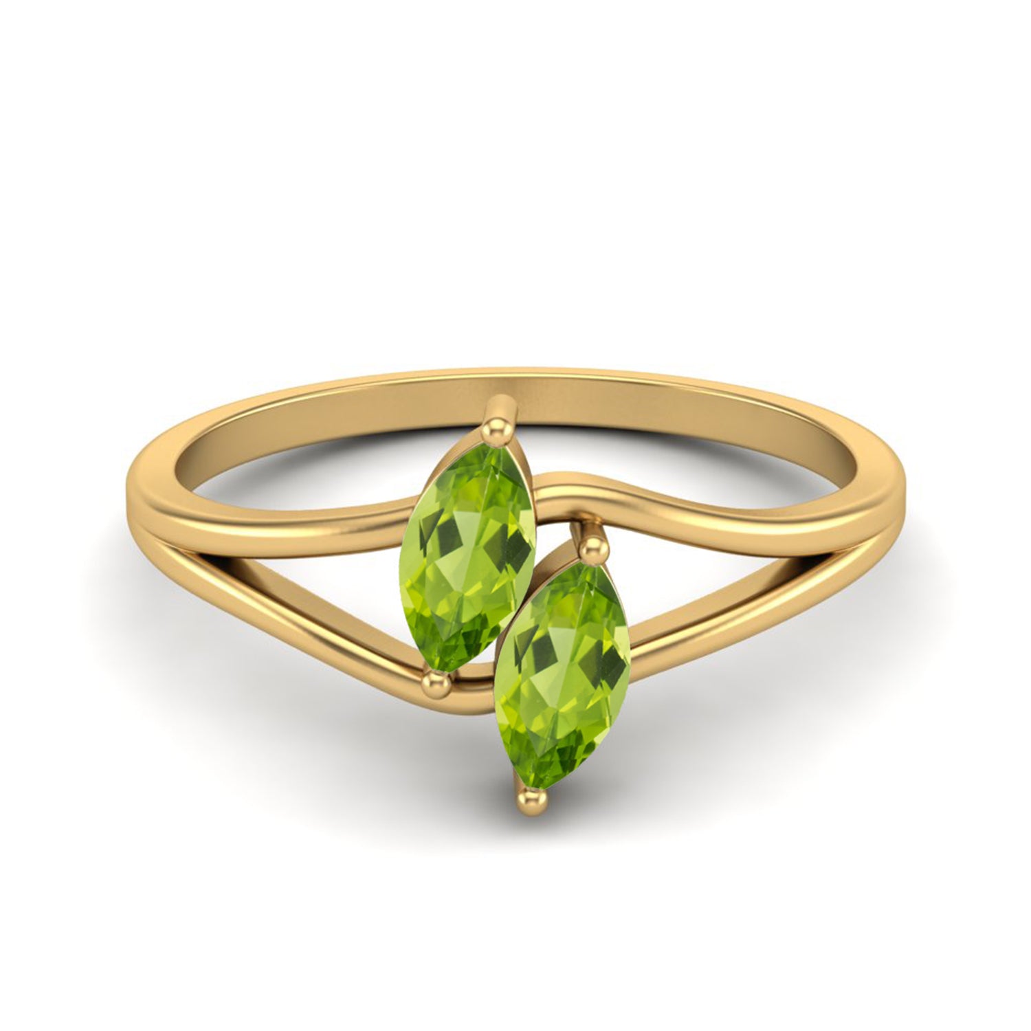 Peridot Twin Stone Bypass Design Ring – Sterling Silver