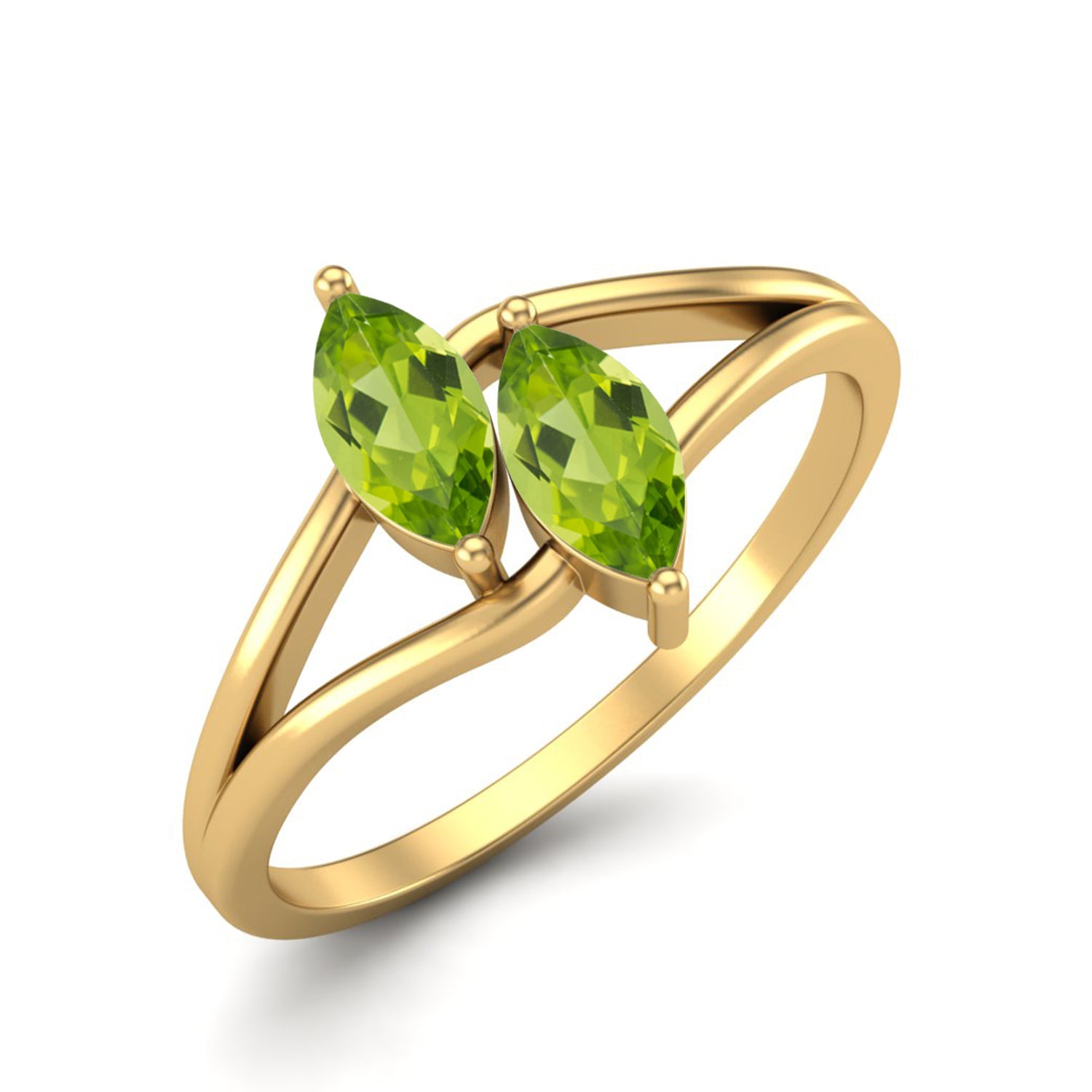 Peridot Twin Stone Bypass Design Ring – Sterling Silver