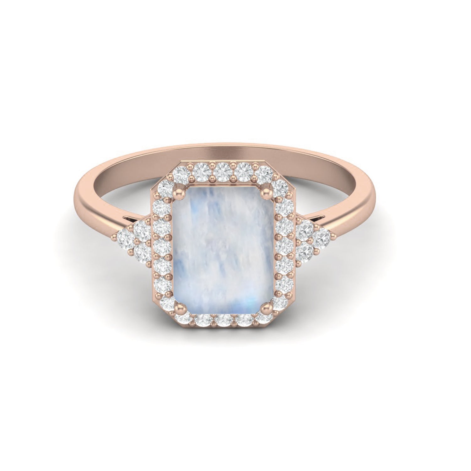 Anello nuziale in argento sterling 925 con pietra di luna solitaria e anello nuziale a forma di alone ottagonale