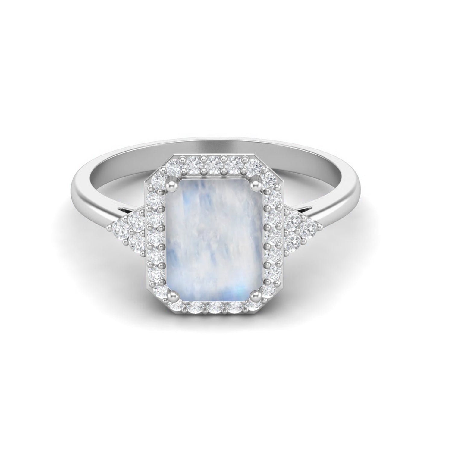 Moonstone Octagon Classic Halo Ring – Sterling Silver