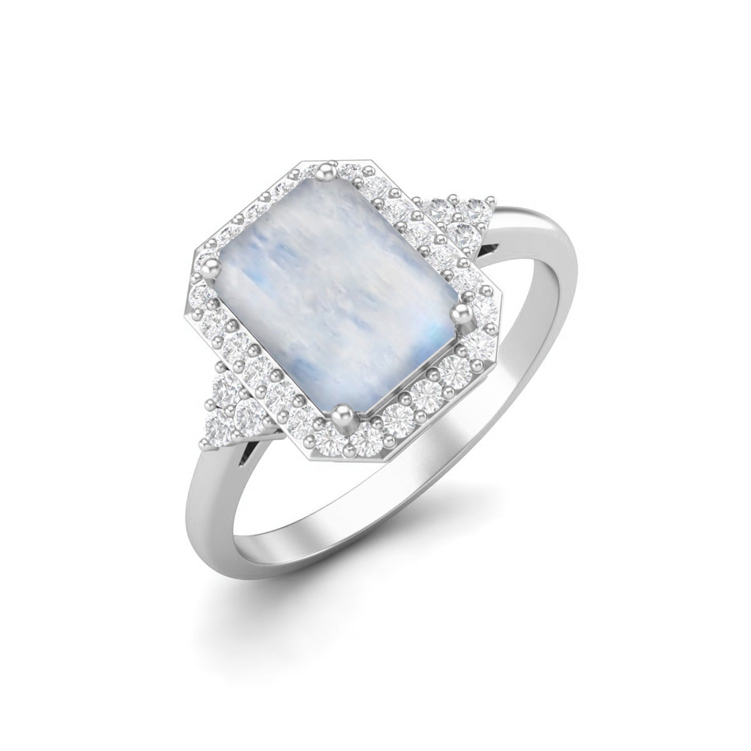 Anello nuziale in argento sterling 925 con pietra di luna solitaria e anello nuziale a forma di alone ottagonale