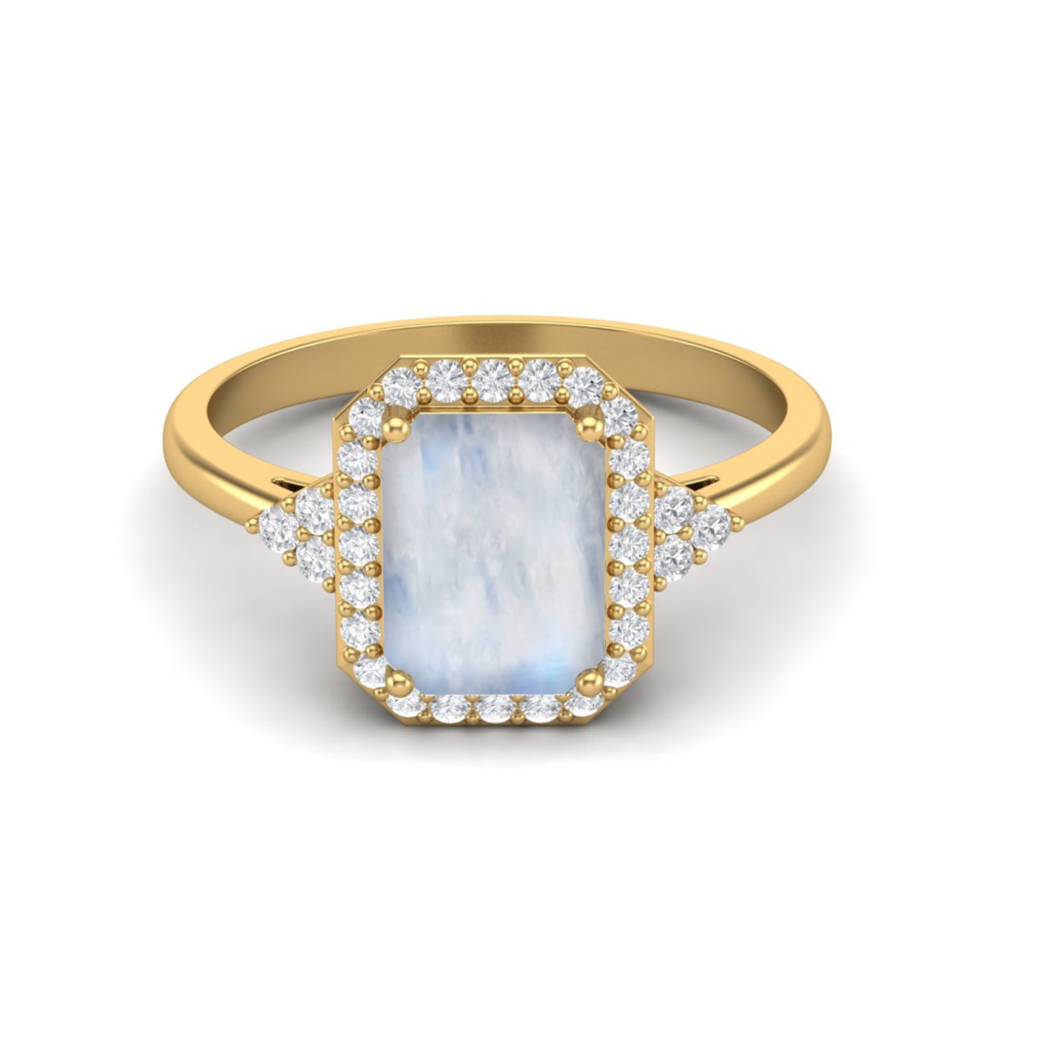Anello nuziale in argento sterling 925 con pietra di luna solitaria e anello nuziale a forma di alone ottagonale