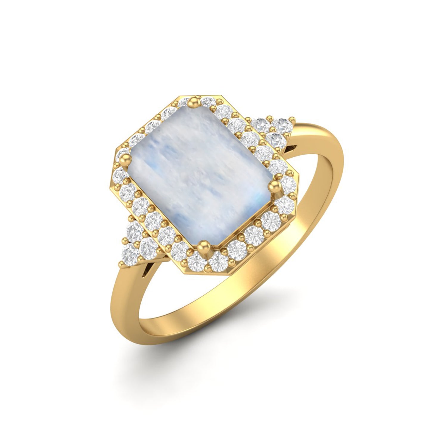 Anello nuziale in argento sterling 925 con pietra di luna solitaria e anello nuziale a forma di alone ottagonale