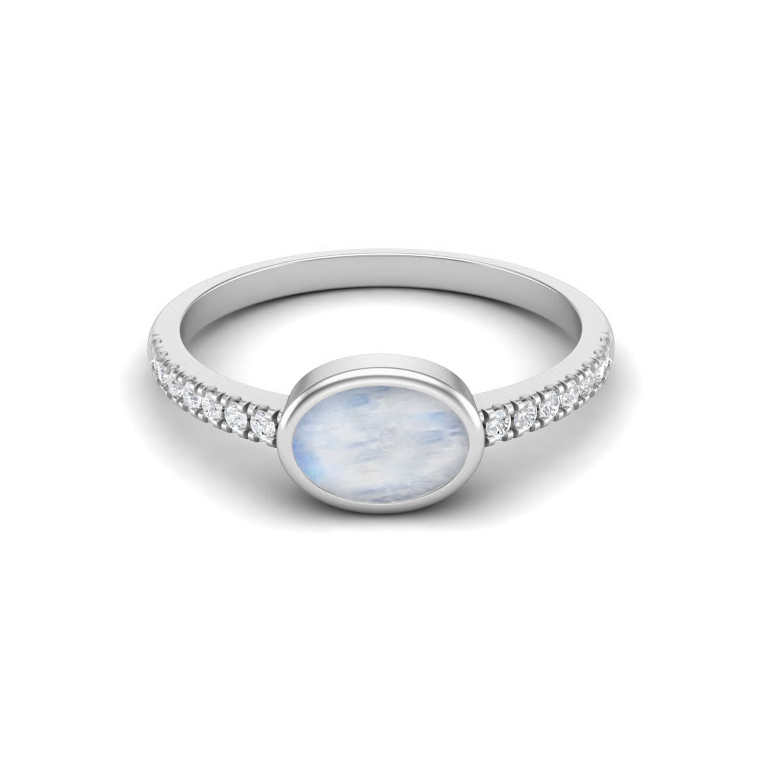 Moonstone Oval Bezel Se Solitaire Ring – Sterling Silver