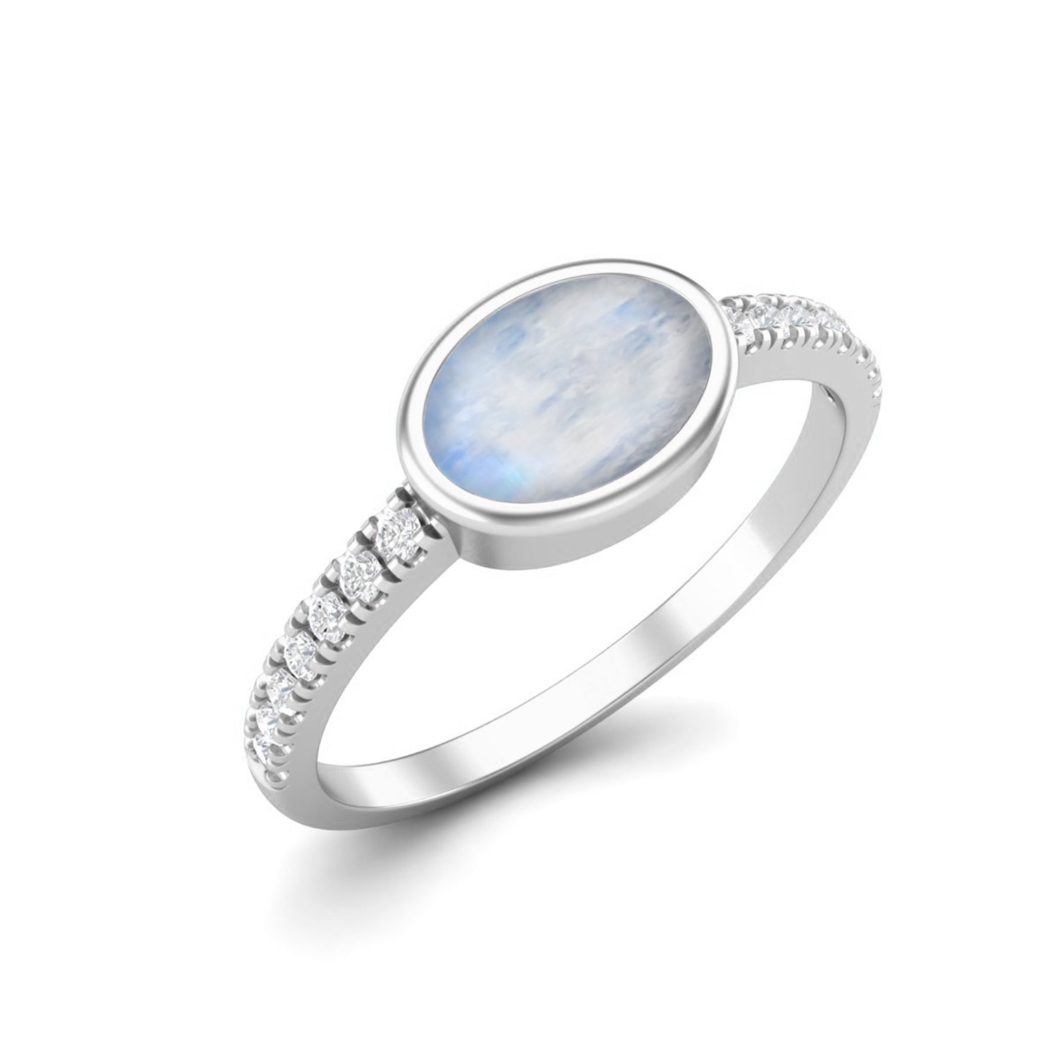 Moonstone Oval Bezel Se Solitaire Ring – Sterling Silver