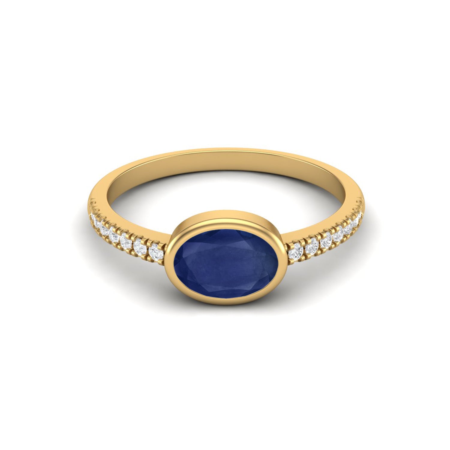 Blue Sapphire 1.00 Ct Oval Soltaire Ring - 14k Yellow Gold