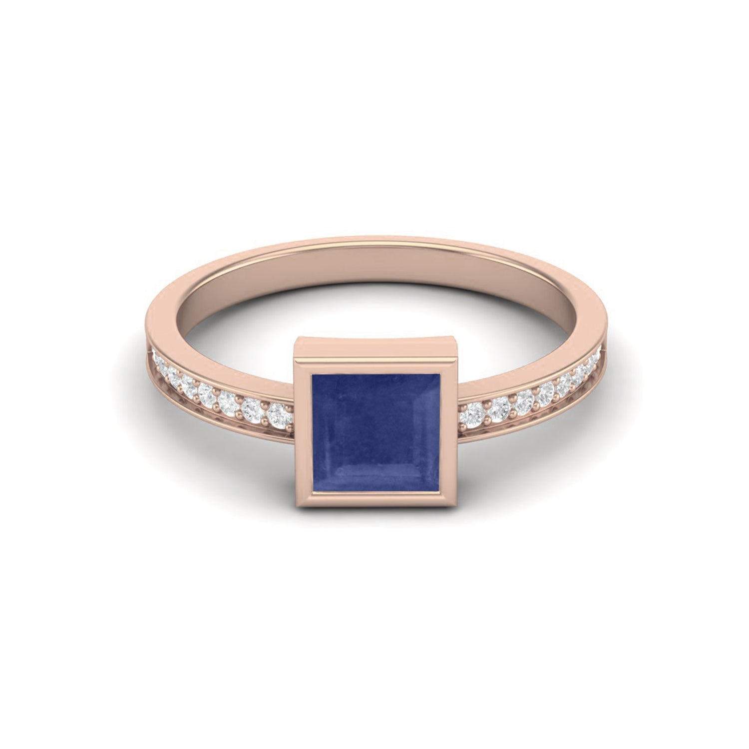 Blue Sapphire Square Solitaire Ring – Sterling Silver