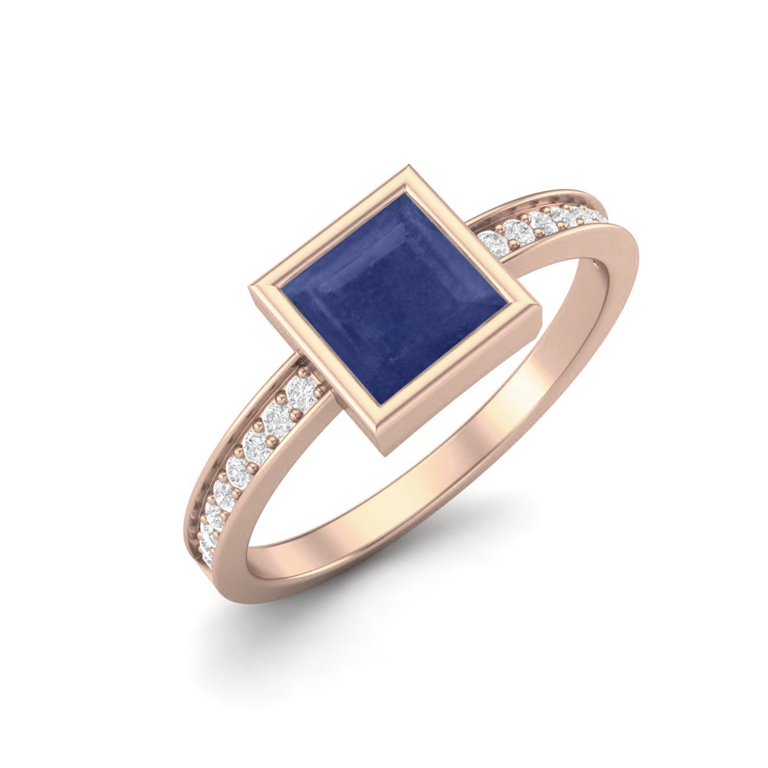 Blue Sapphire Square Solitaire Ring – Sterling Silver