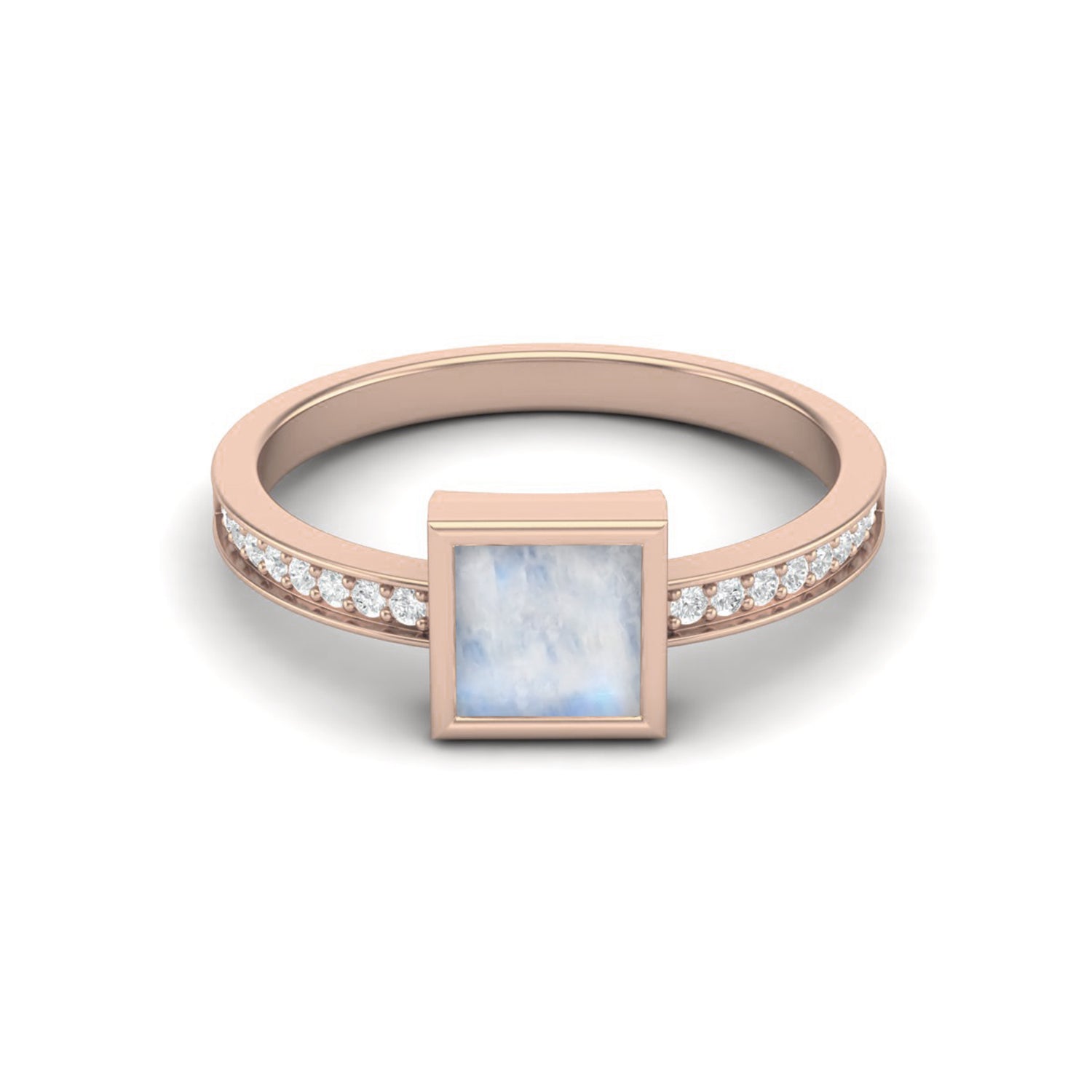 Moonstone Square Bezel Set Ring – Sterling Silver